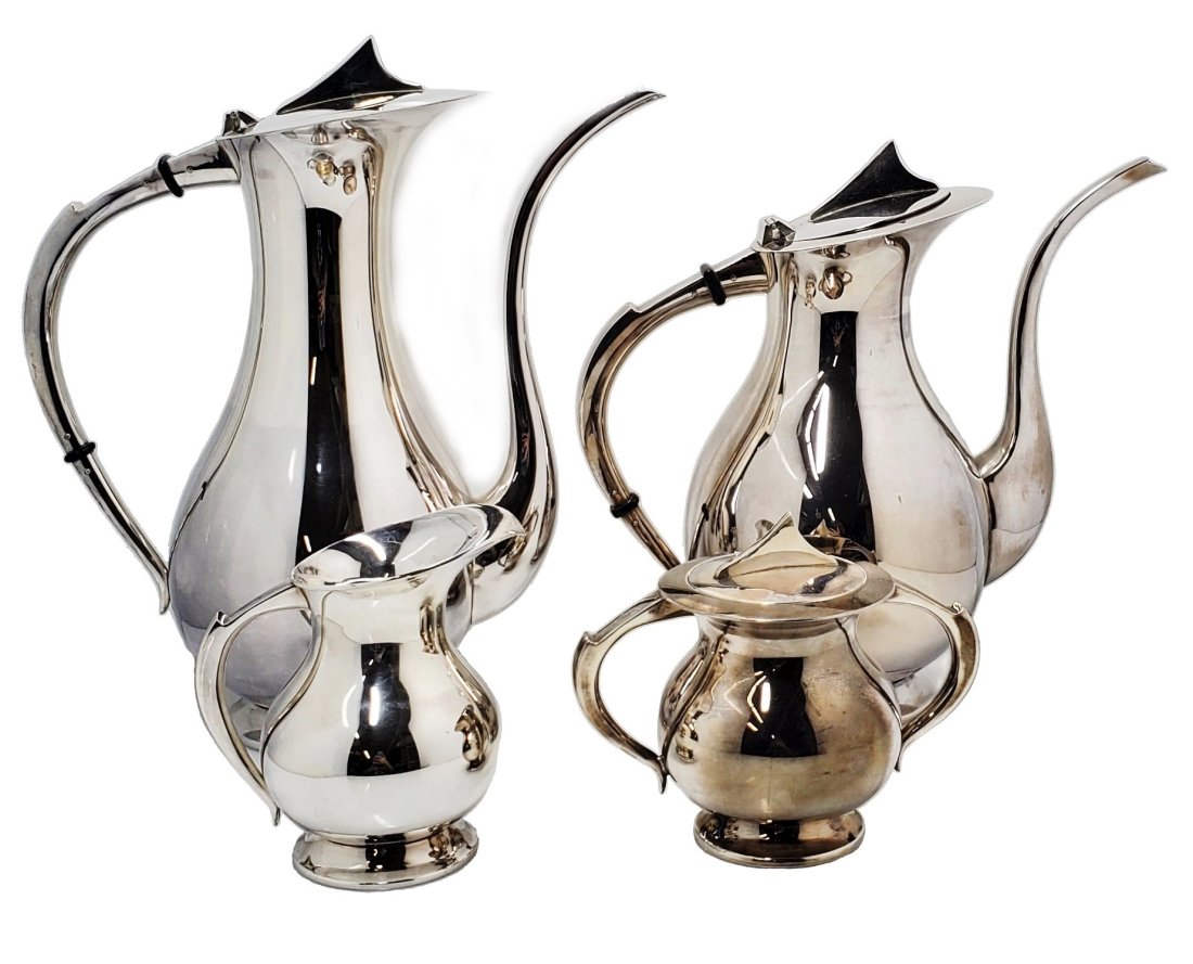 950 Sterling Silver Modernist Outrageous Mid Century Japanese Tea Set 59.94ozt (1 of 4)