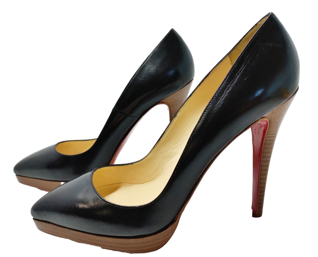 Kirstie Alley Estate Christian Louboutin Black Leather Wooden Heels Pumps Size 40.5 w/ COA (1 of 7)