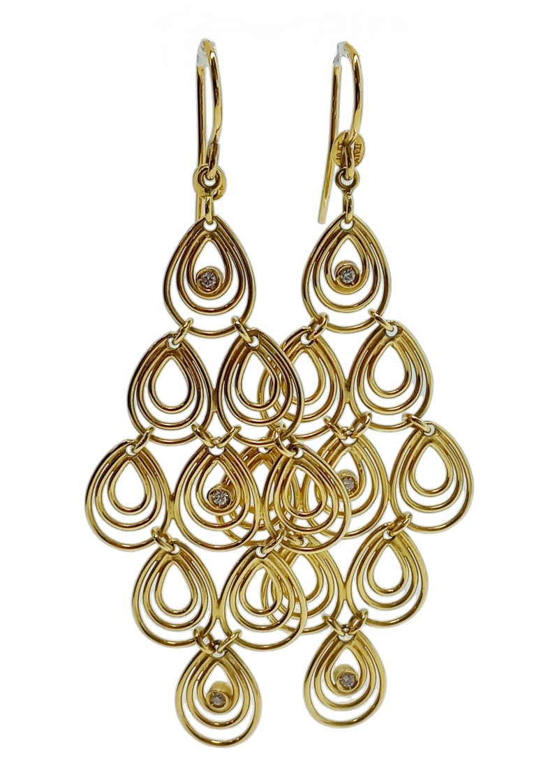 Designer Roberto Coin Diamond Peacock 18K Gold Dangle Drop Earrings w/ Mayors Pouch (1 of 7)