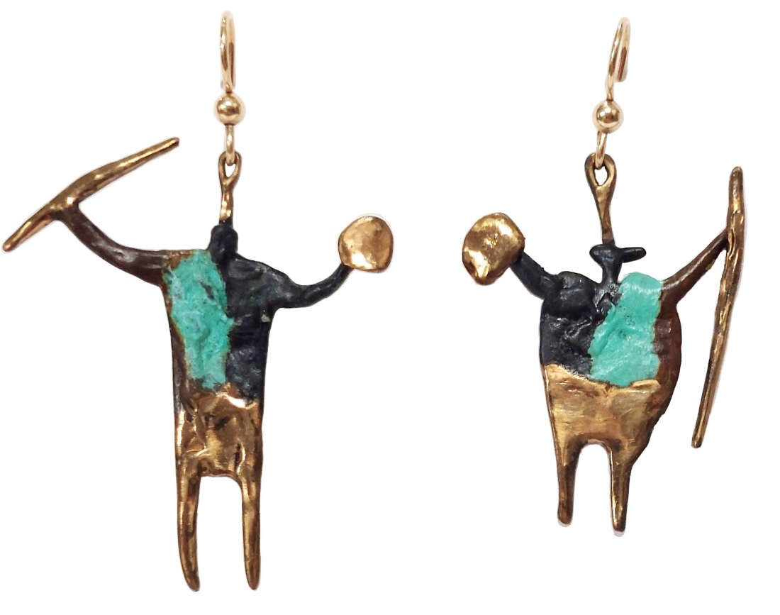 Bill Worrell Sculpted Bronze Mixed Metals Dancing Native American Figural Earrings 14k French Hooks (1 of 8)