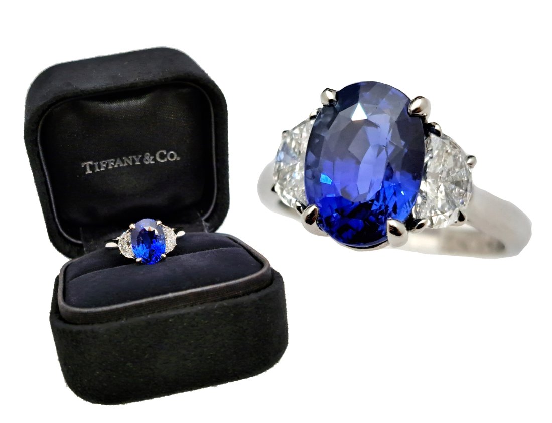 1970s Tiffany Co GIA Natural 4.4ct Sapphire 1ctw Diamond Ladies Platinum Ring (1 of 10)
