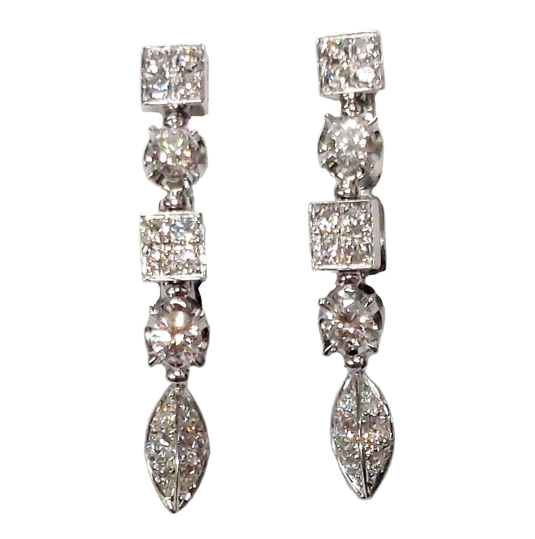 Signed Bulgari 18k White Gold Diamond Lucea Collection Dangle Drop Earrings (1 of 10)