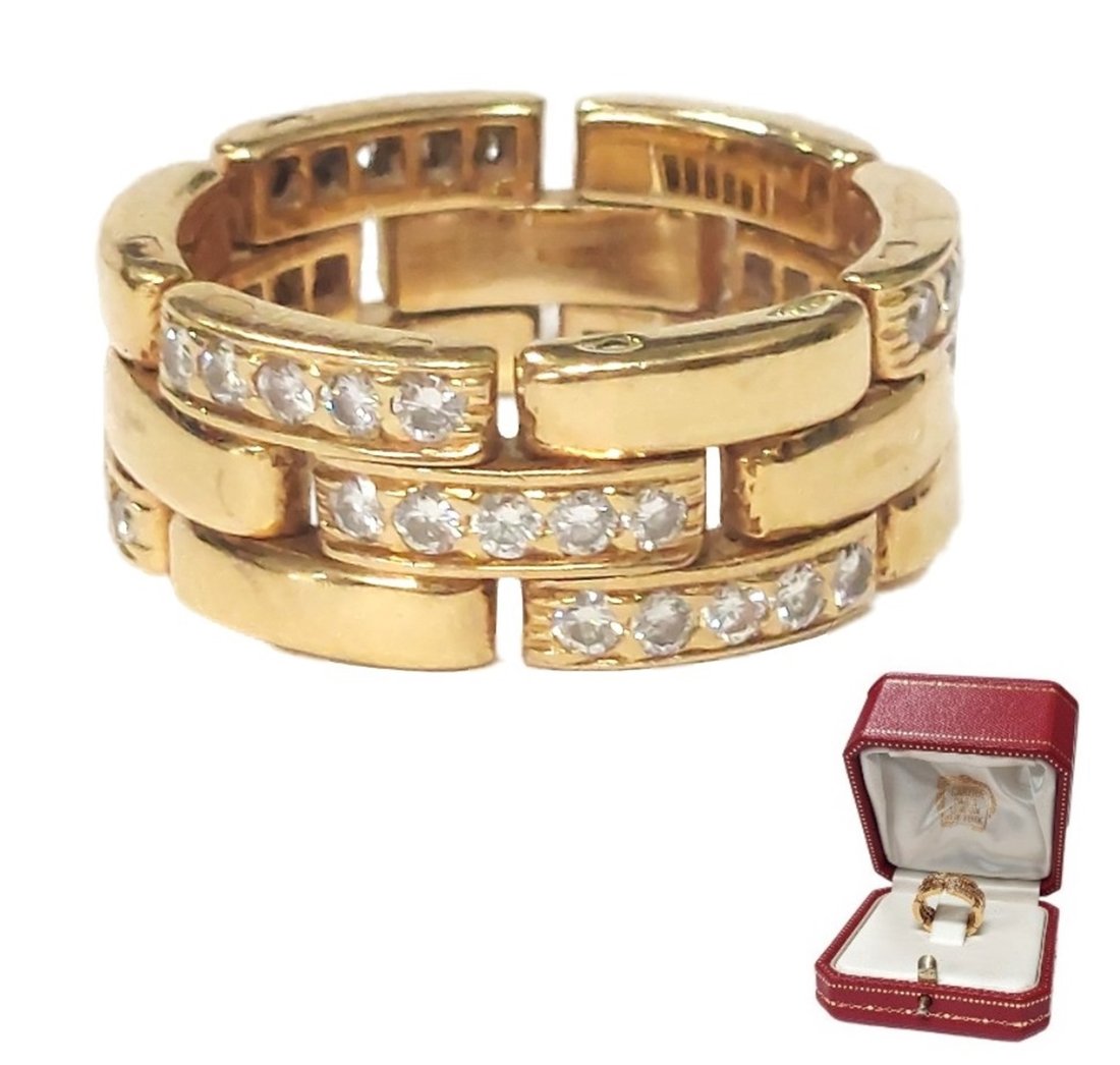 Cartier 18k Gold Maillon Panthere Half Diamond Signed & Numbered 3-Row Band Ring w/ Orig. Box (1 of 10)