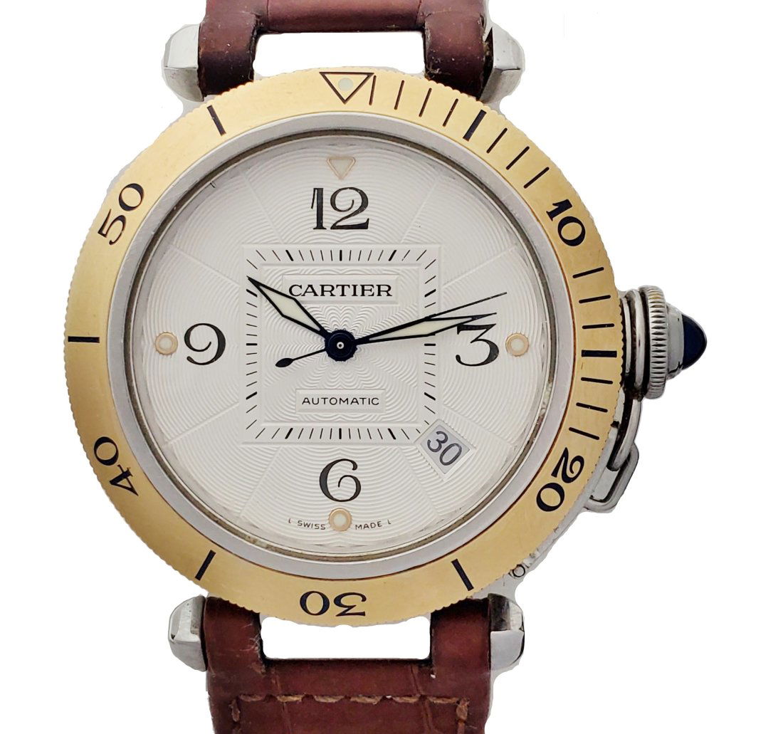 Cartier Pasha 18k Gold SS Automatic Mens Wrist Watch Box Papers (1 of 7)