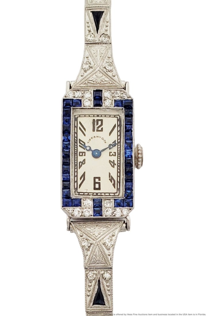 Exquisite Tiffany & Co Meylan High Grade Platinum Diamond Sapphire Very Art Deco Ladies Watch (1 of 10)