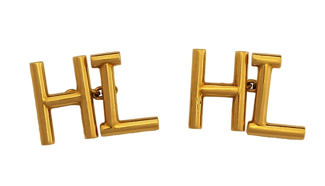 Cartier Signed 14K Yellow Gold Unique H-L Mens Cufflinks W/ Papers (1 of 8)