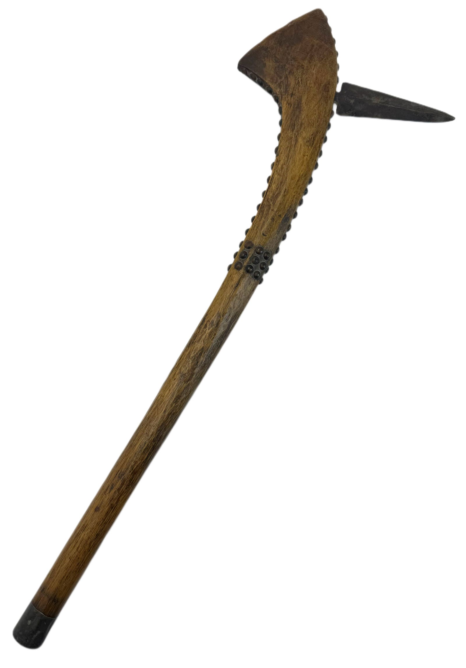 Antique Native American Tack Decorated Gunstock War Club Tomahawk Axe (1 of 11)