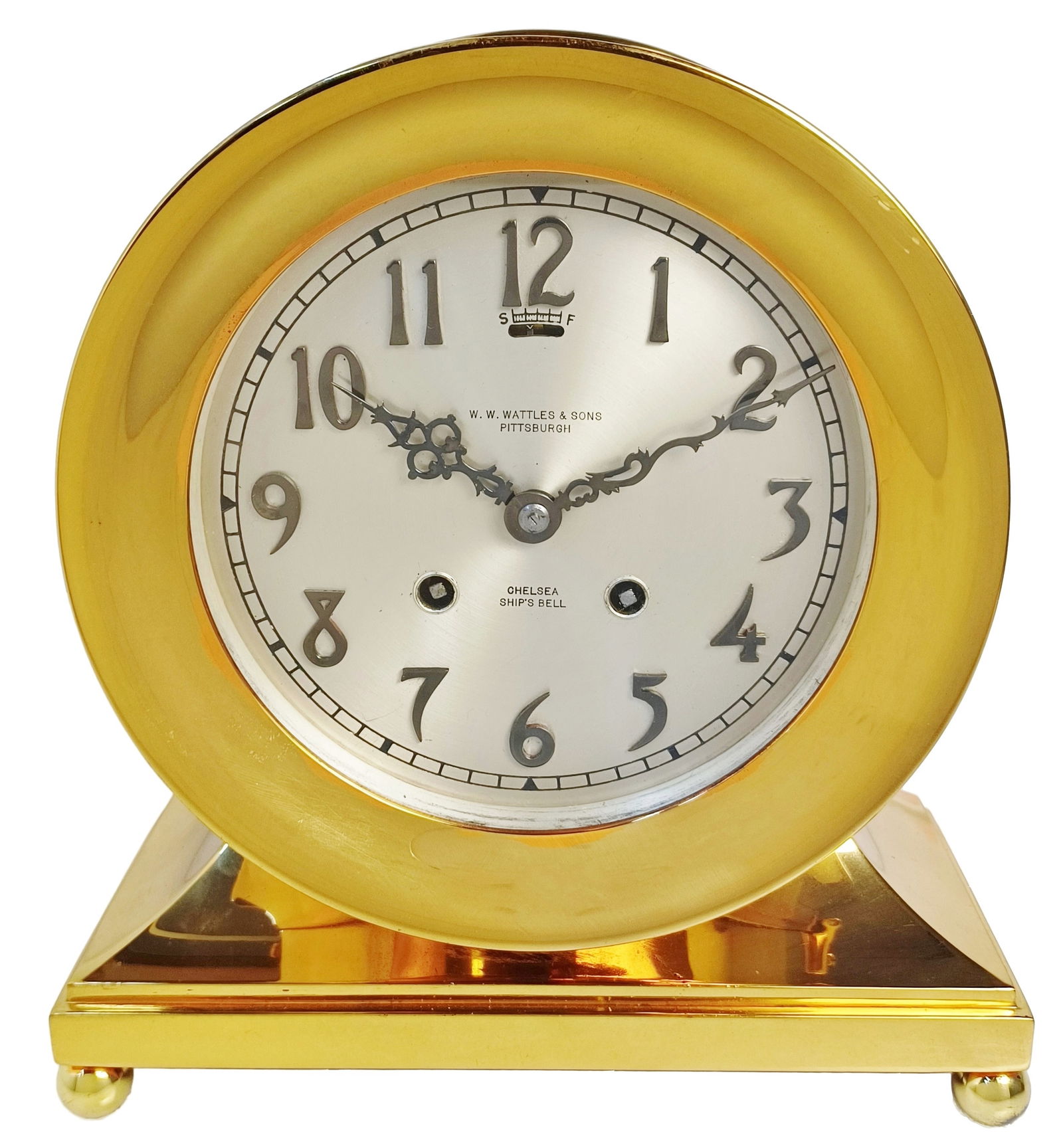 Antique Wattles & Sons Working Chelsea Ship’s Bell Brass Keywind Mantle Clock W/ Key (1 of 9)