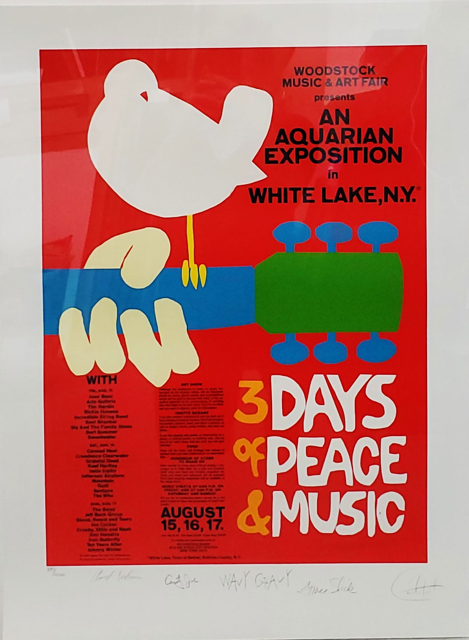 Woodstock Autographed Art Rock Limited Edition Poster Arnold Skolnick Carlos Santana Grace Slick Cou (1 of 4)