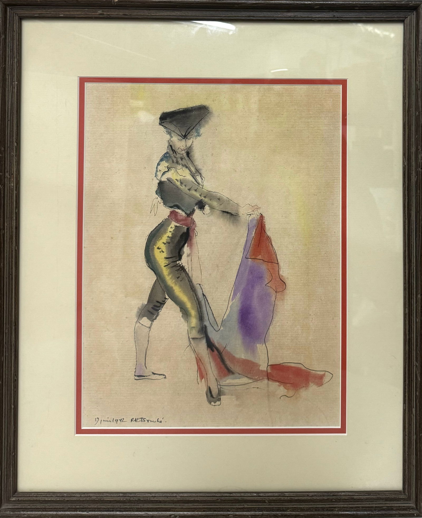 Rene Bouche 1942 Signed Matador Original Artwork Watercolor Painting Framed (1 of 8)