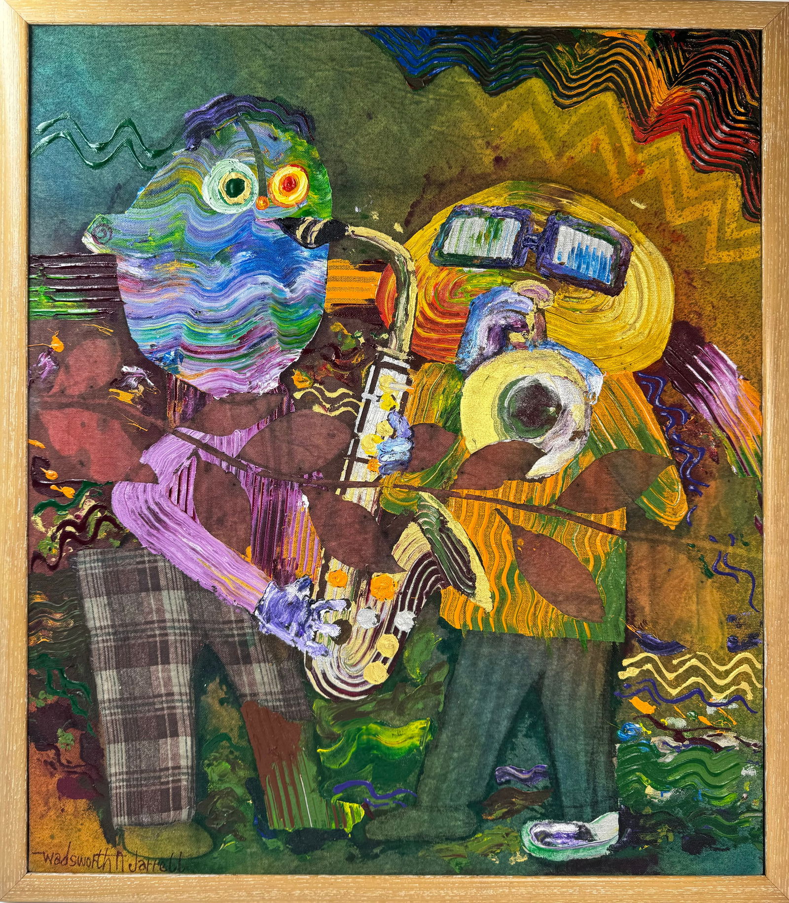 Dizzy and the Bird Wadsworth Jarrell Signed Original Mixed Media on Canvas Painting (1 of 13)