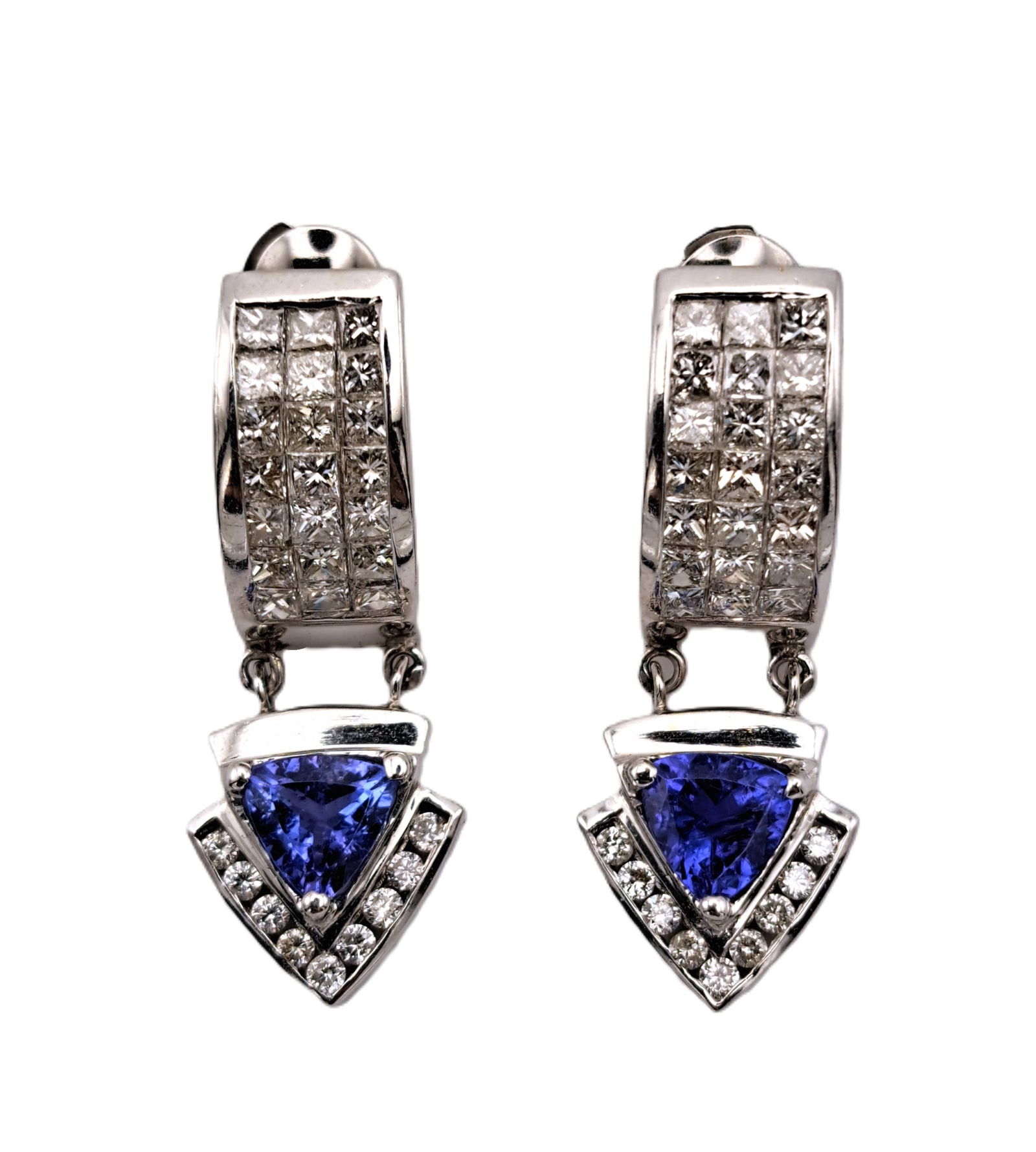 Fancy Tanzanite Diamond Channel Set Approx. 4.7ctw 18k White Gold Dangle Earrings (1 of 4)