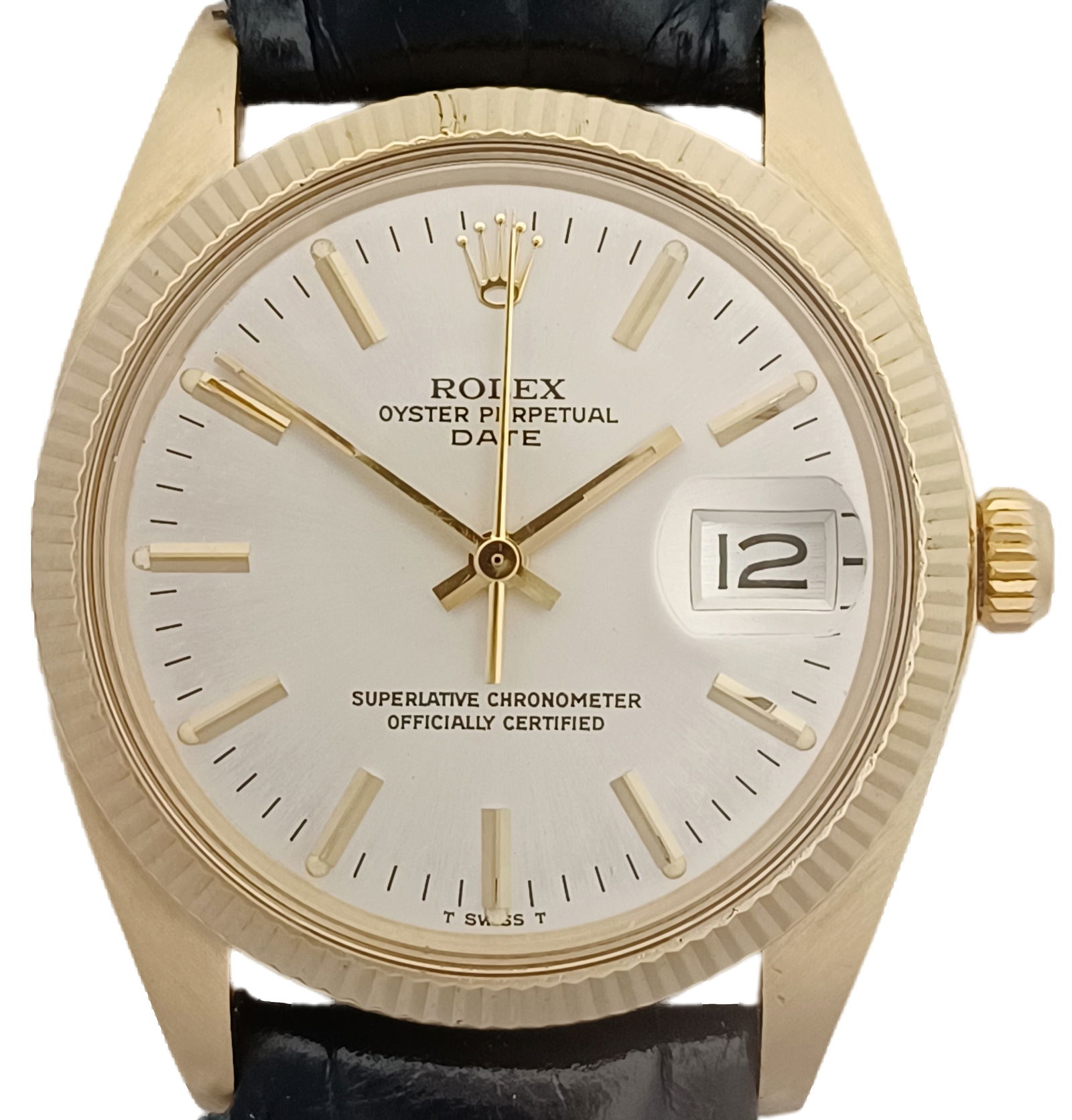 Cool Vintage Rolex 14K Gold Oyster Perpetual Date 1503 Mens Silver Dial Chronometer Wrist Watch (1 of 13)