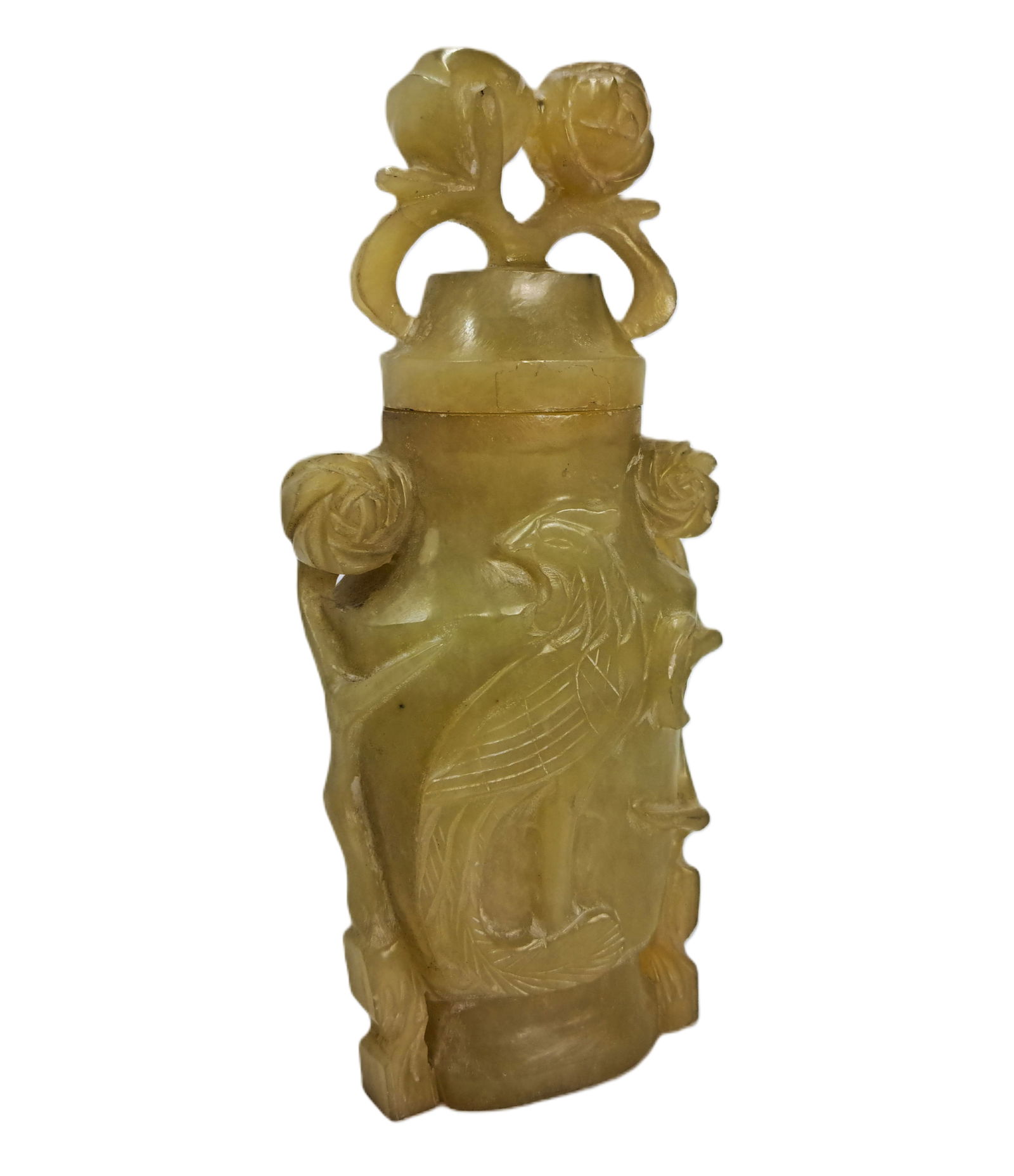 Antique Chinese Circa Late Qing Carved Jade 6.3 inch Urn Vase with Double Blossom Lid (1 of 7)