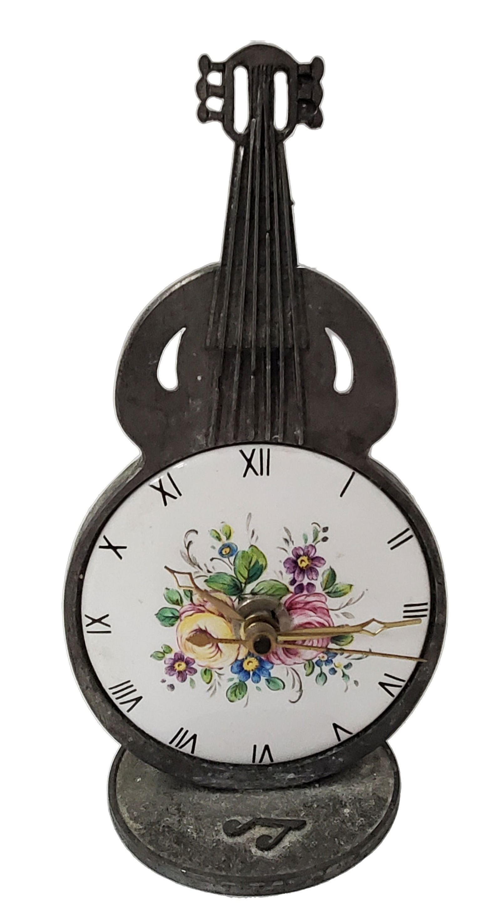 Limoges France Dial Pewter String Musical Instrument Vintage Mantel Clock (1 of 5)