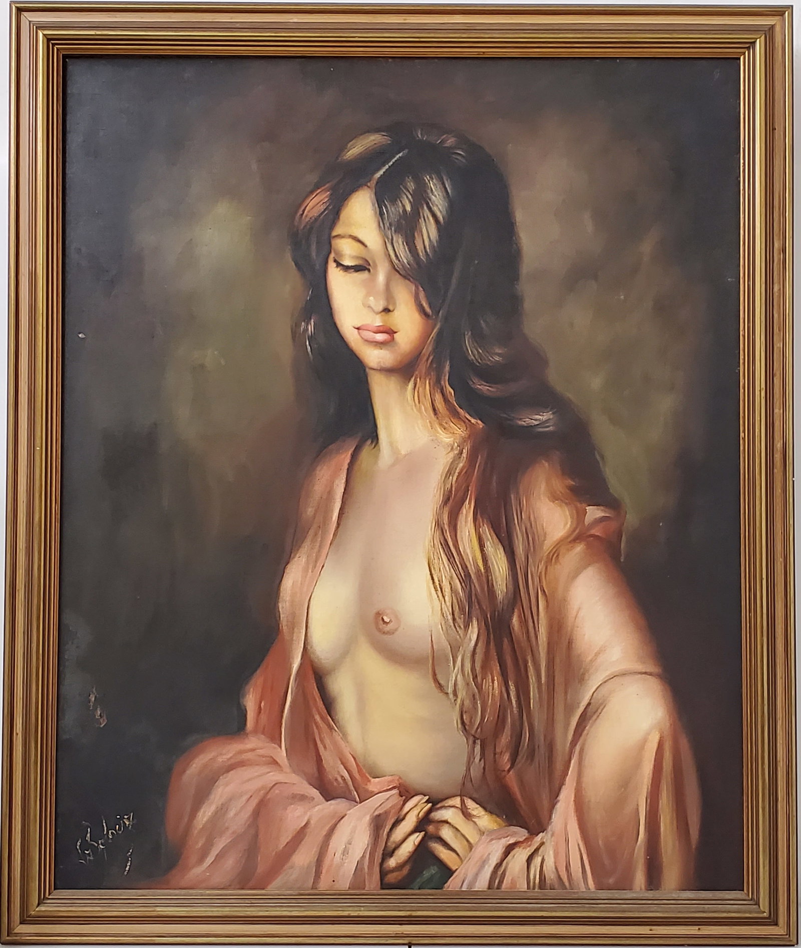 Mid Century Vintage Nude Woman Portrait Signed Oil Painting: Described By:Michelle NED 57489 Title:Mid Century Vintage Nude Woman Portrait Signed Oil Painting Description: Mid Century Vintage Nude Woman Portrait Signed Oil Painting. Oil painting on canvas laid