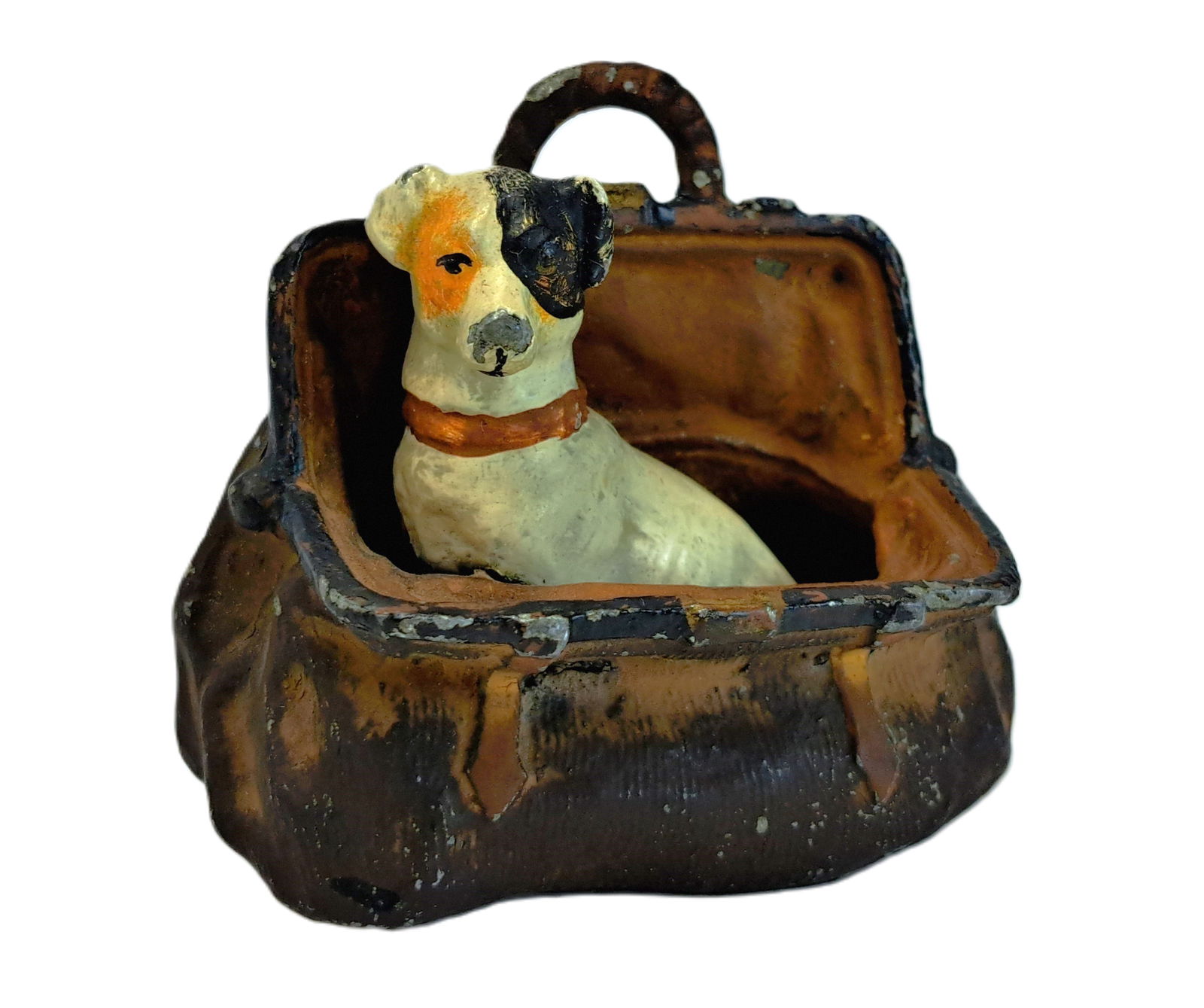 Antique Austrian Type Dog In Suitcase Miniature Cold Painted Metal (1 of 6)