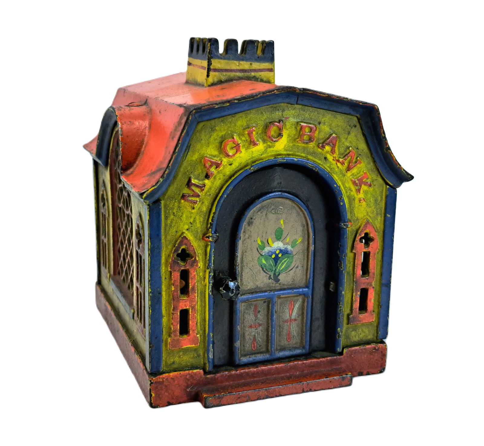 Antique Stevens Mechanical Cast Iron Bank Magic Cashier Pops Out of Door Circa 1870s-1880s (1 of 7)