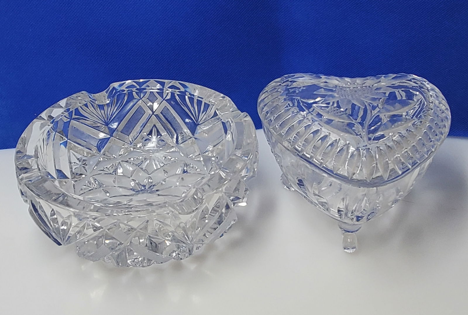 Vintage Cut Crystal Heart Shaped Lidded Trinket Dish and Heavy Ashtray (1 of 5)