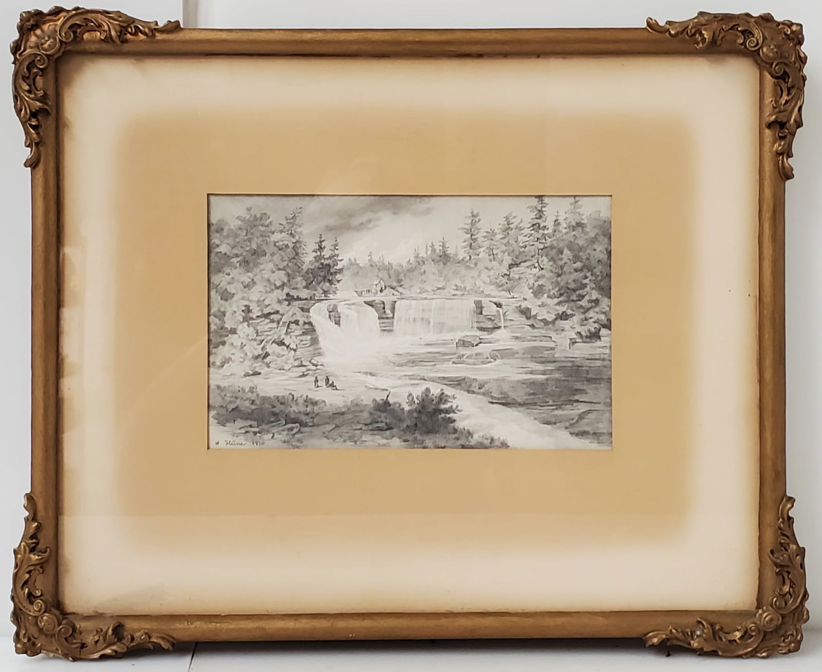 Wilhelm Heine Trenton Falls NJ Landscape Pencil Drawing 1850 (1 of 9)