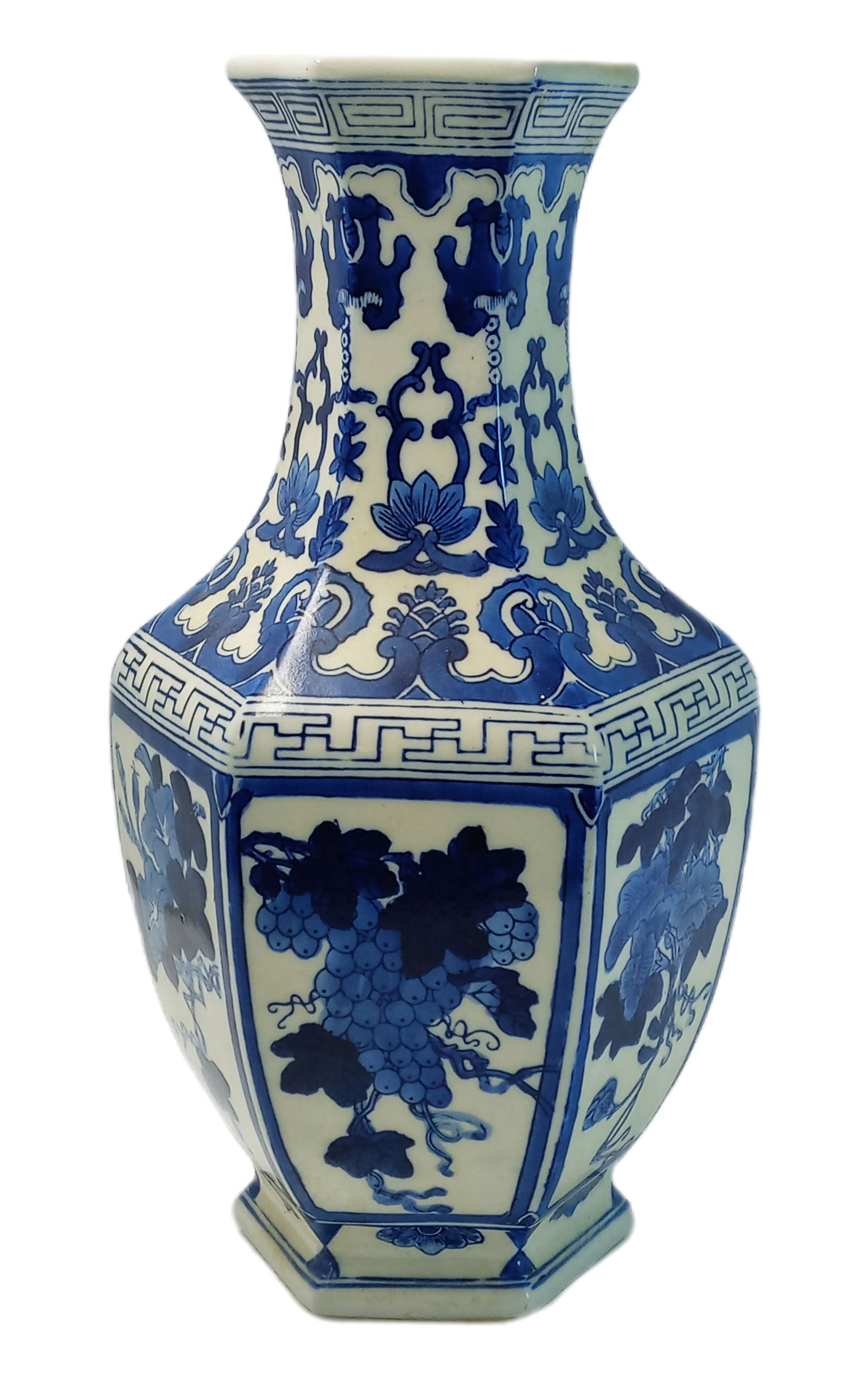 Large Vintage Blue & White Floral Fruit Chinese Porcelain 14.25 Inch Vase (1 of 7)