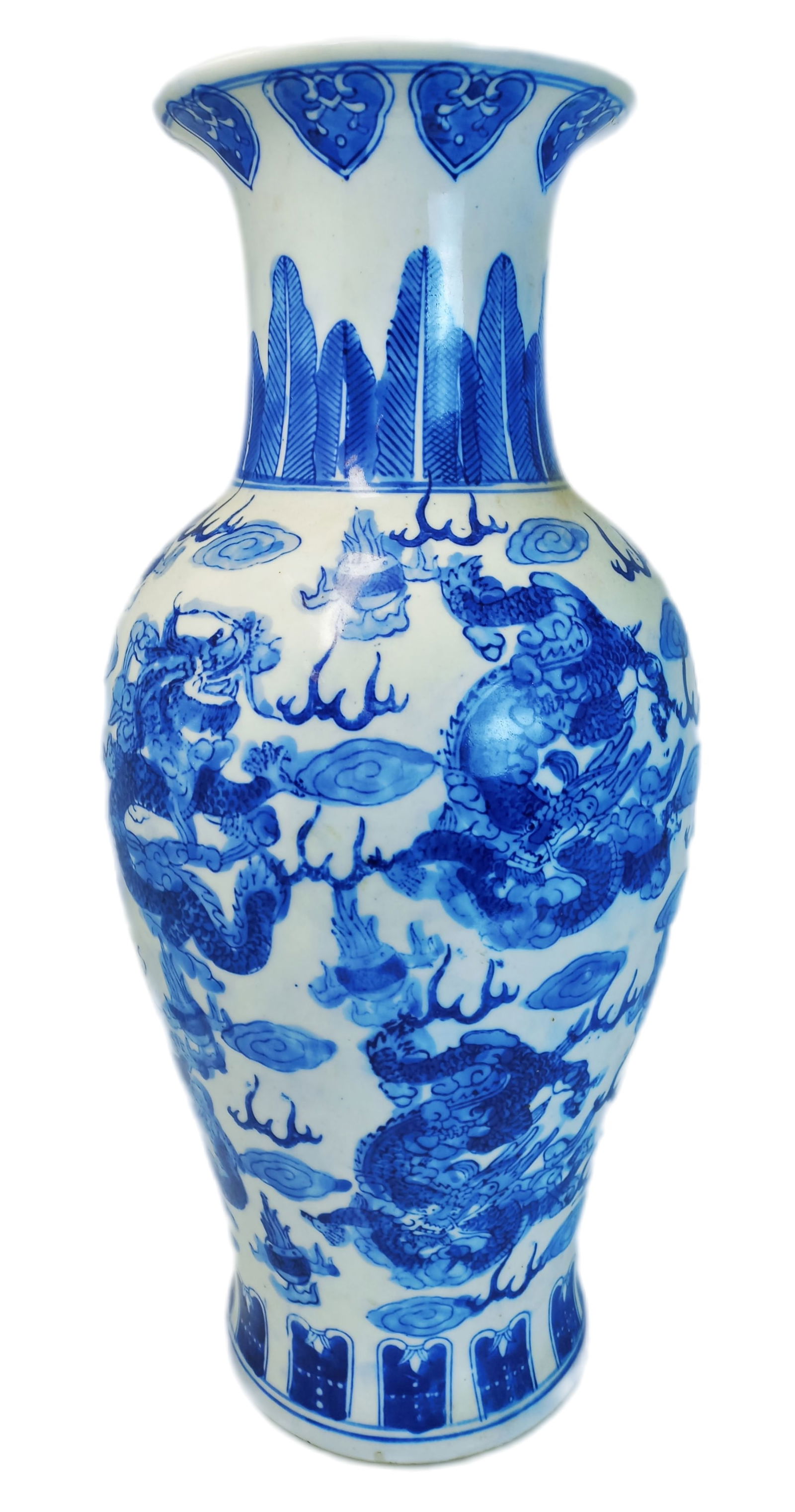 Vintage Large Chinese Blue White Floral Porcelain Phoenix Tail 18.5 Inch Vase (1 of 7)