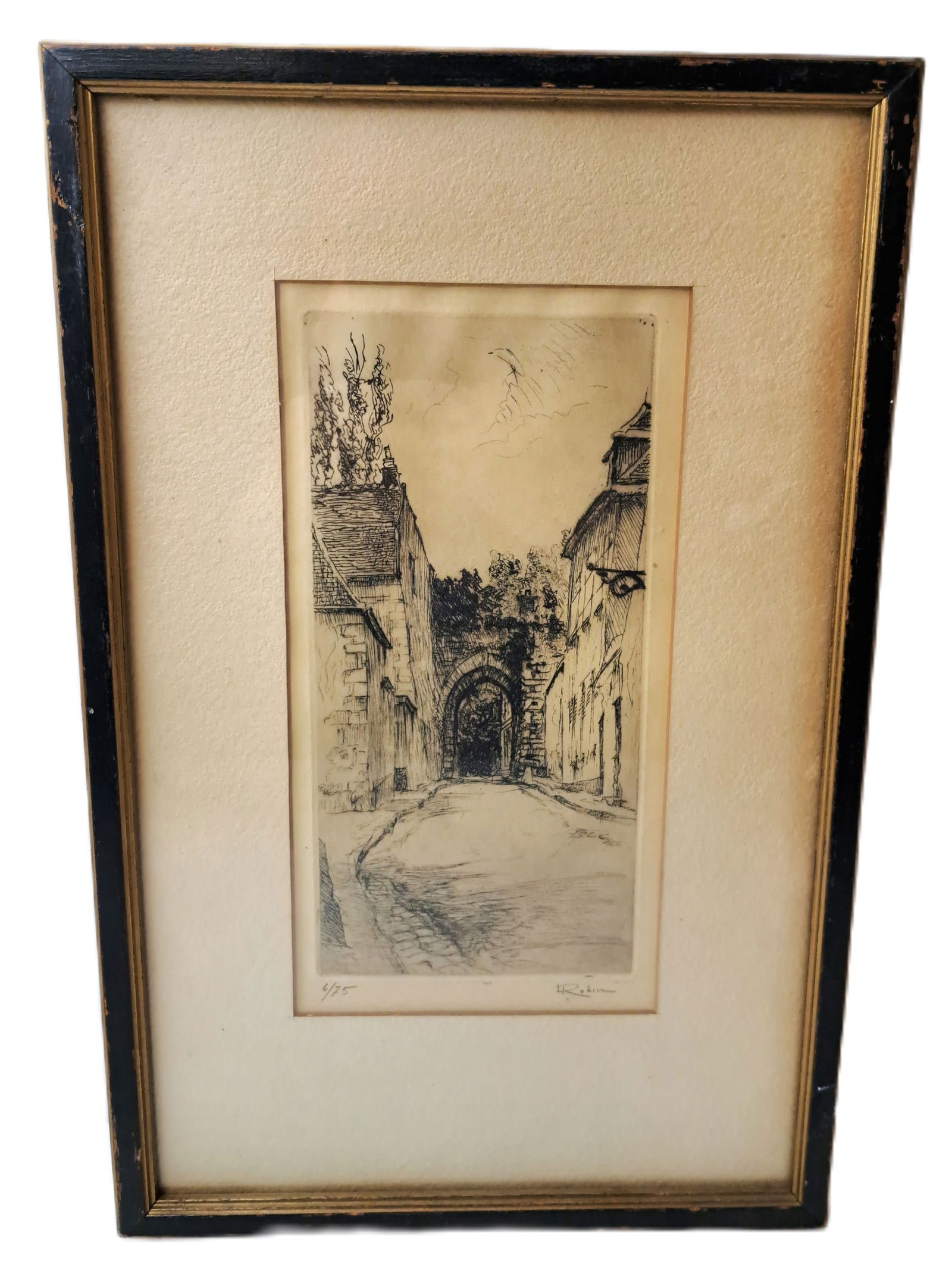 Antique Early 20c Signed L Robin European Street Scene Etching (1 of 5)