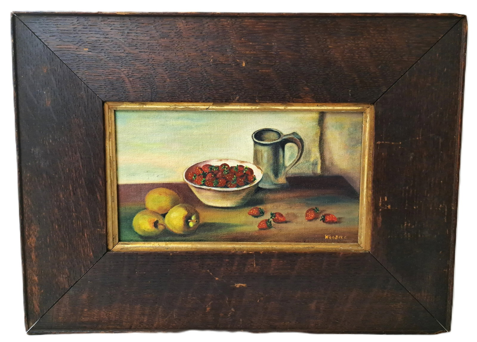 Antique Signed Woodill Still Life Oil Painting on Canvas Board: Described By: Ayanna HFA 2024x Title: Antique Signed Woodill Still Life Oil Painting on Canvas Board Description:Antique Signed Woodill Still Life Oil Painting on Canvas Board. Signature: