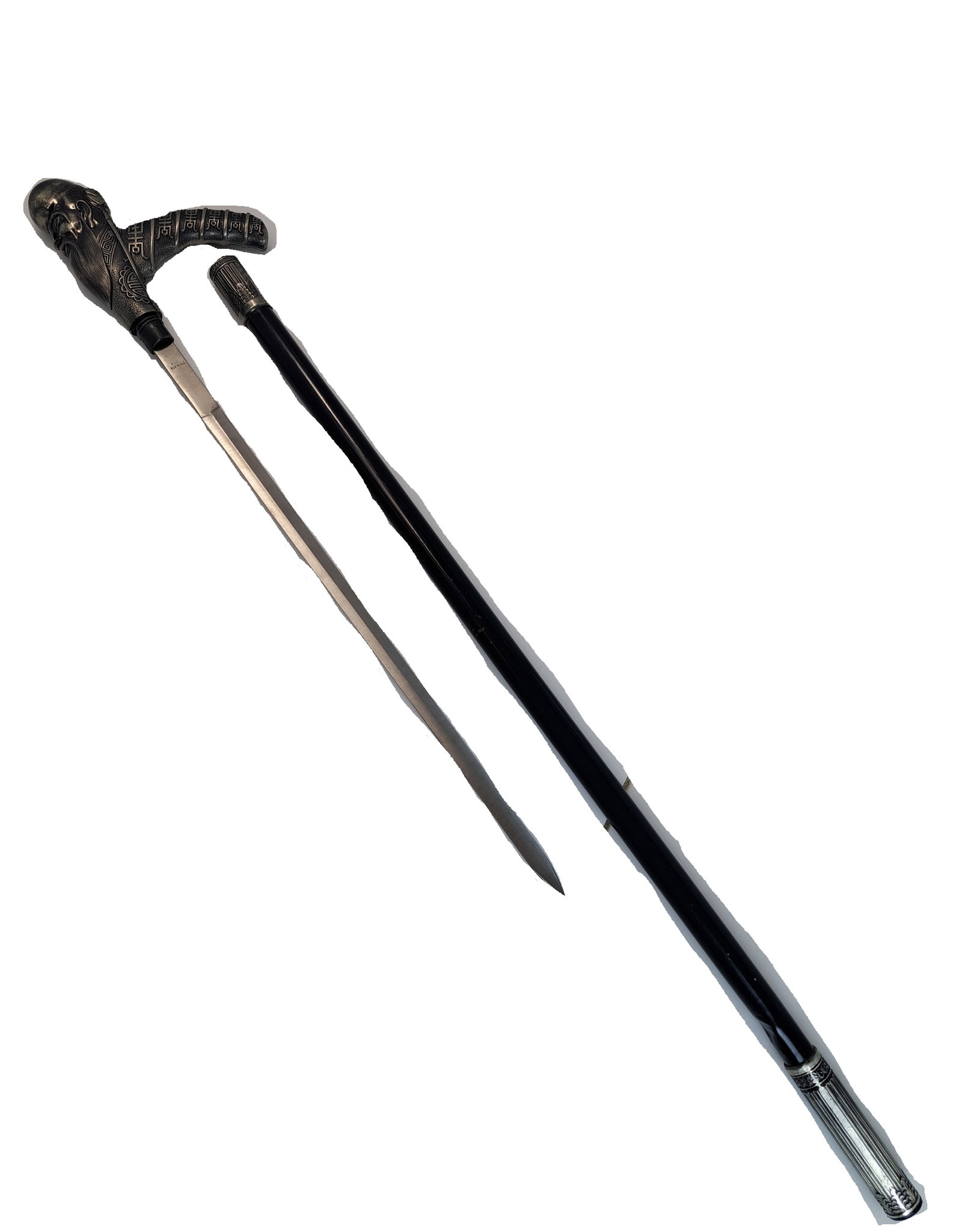 Taoist Monk Bust Cane Sword Vintage Double Edge Walking Stick 34 Inches (1 of 9)