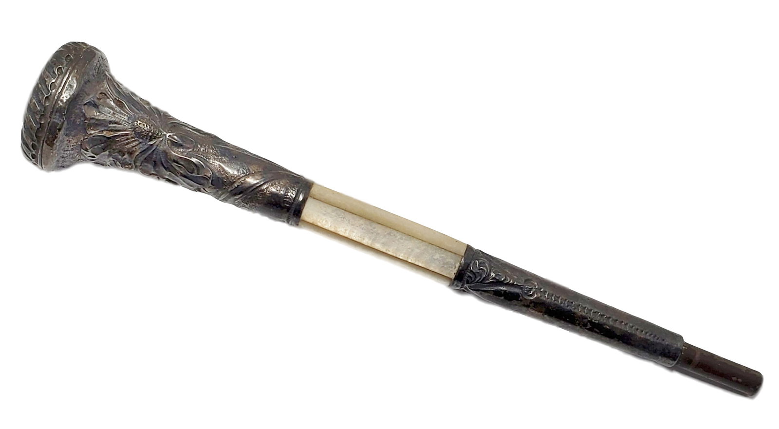 Antique Art Nouveau Sterling Silver Repousse MOP Parasol Umbrella Handle Repurpose as Make Do Steam (1 of 6)