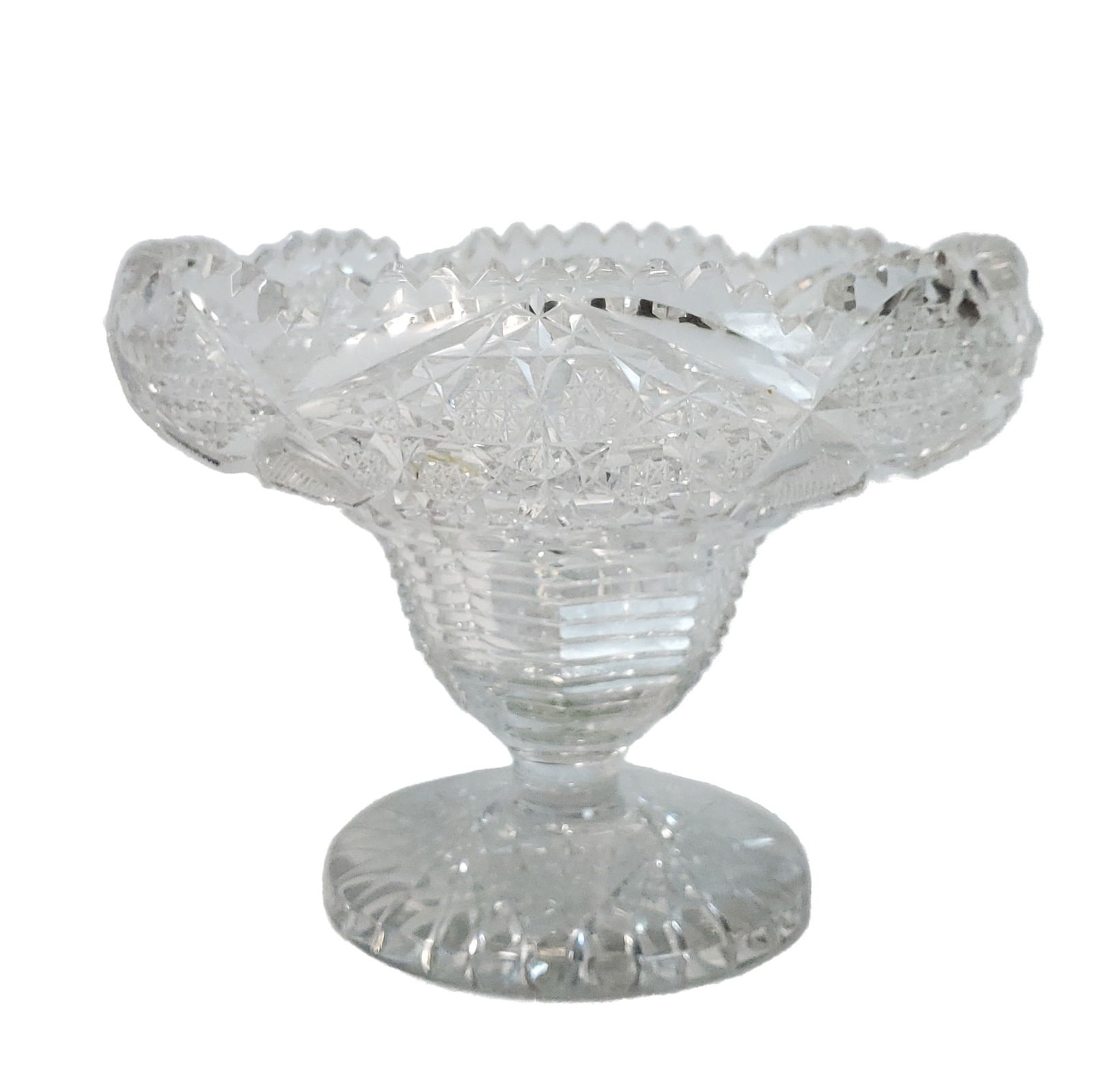 ABP Antique Cut Glass Centerpiece Vase Pedestal Bowl 9.25 in Diameter 7 in Tall: Described By: Michelle HFA VX NOD Title: ABP Antique Cut Glass Centerpiece Vase Pedestal Bowl 9.25 in Diameter 7 in Tall Description:ABP Antique Cut Glass Centerpiece Vase Pedestal Bowl 9.25 in Diam