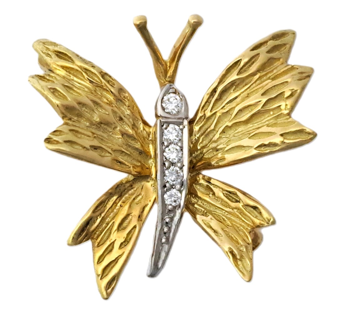 Tiffany Co 18k Gold Platinum Numbered Diamond Butterfly Vintage Ladies Brooch Pin (1 of 5)