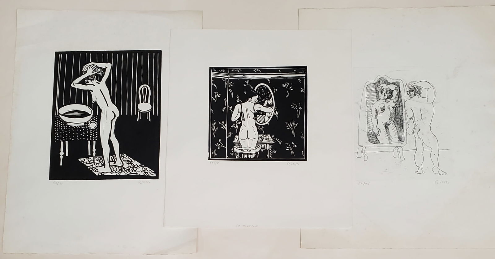 Signed Aiello Blind Stamp Nude Etching Engraving Woodcut Print Lot of 3: Described By:Michelle NFDD 58505 Title:Signed Aiello Blind Stamp Nude Etching Engraving Woodcut Print Lot of 3 Description: Signed Aiello Blind Stamp Nude Etching Engraving Woodcut Print Lot of 3 Sign