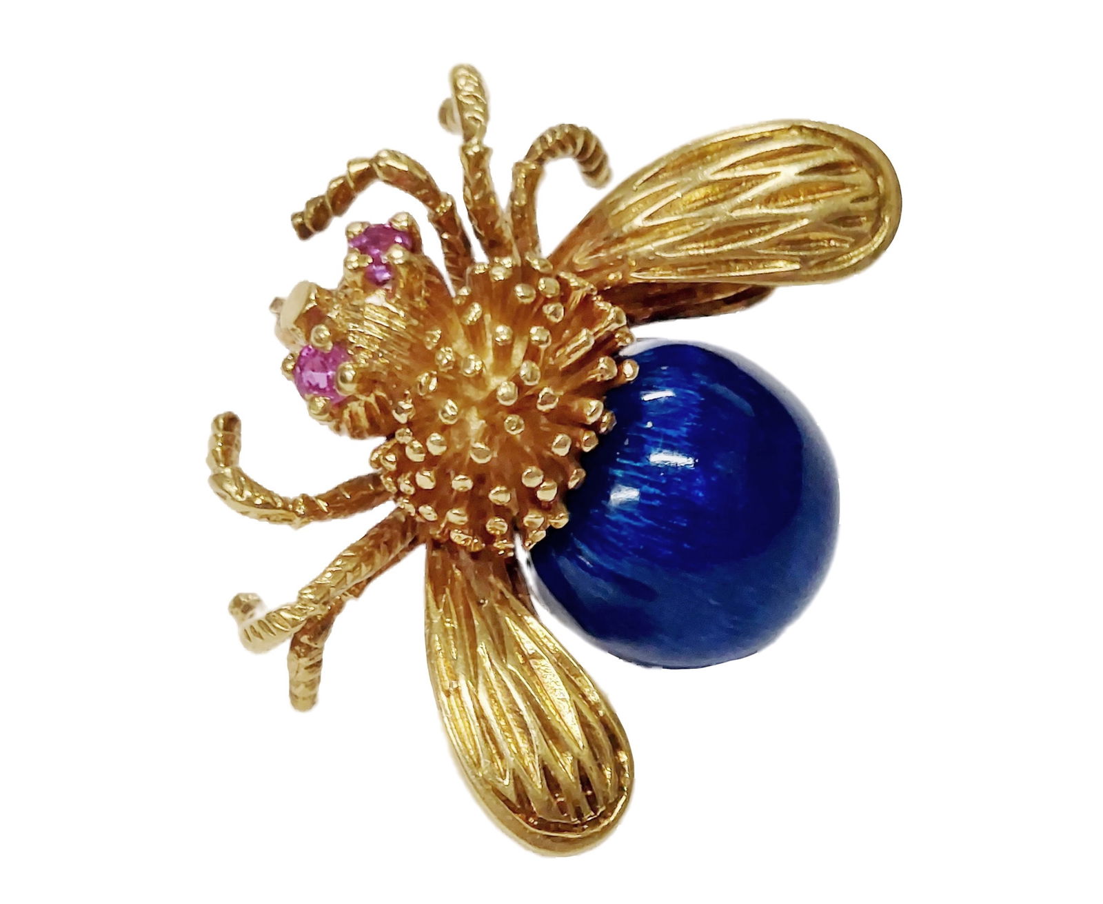 Vintage Tiffany 18k Gold Blue Enamel Ruby Eyed Bumble Bee Large Pin Brooch 14grams (1 of 10)