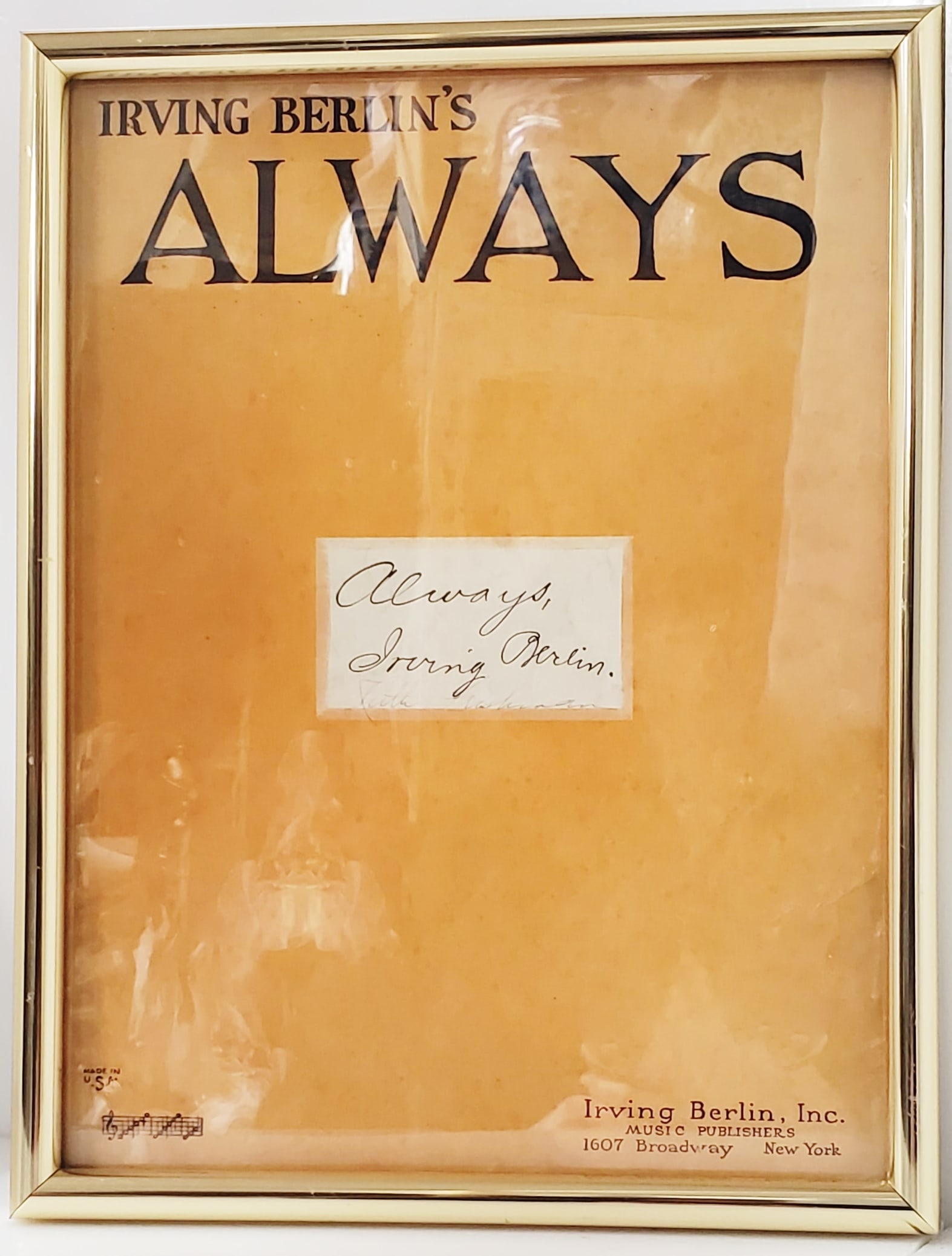 Irving Berlin Autograph Always Signature Cut on Sheet Music Cover Mount Classical Music Score Subjec (1 of 7)