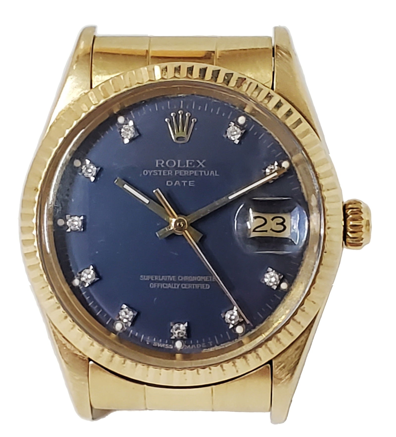 Rolex 15037 Date 14k Gold Scarce Original Diamond Blue Dial Mens Watch (1 of 8)