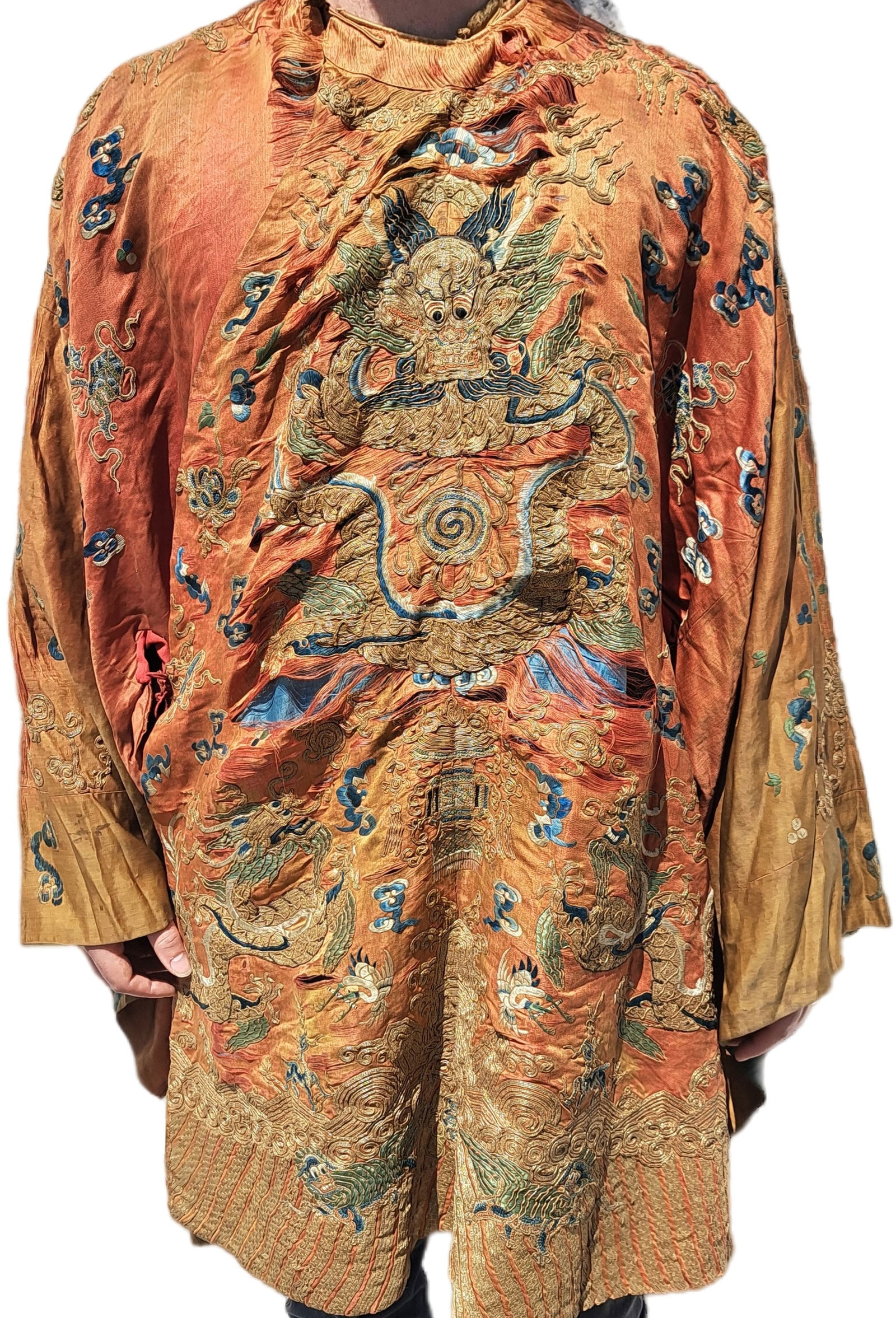 Ornate Chinese Qing Large Antique Silk Robe Jacket Five-Clawed Dragon Clouds To Fix (1 of 13)