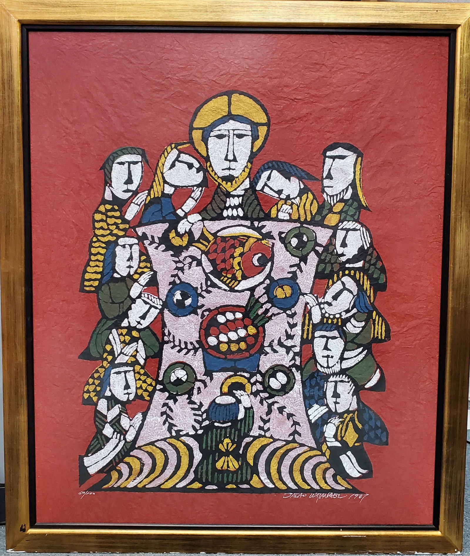 Sadao Watanabe Stencil Gouache ed100 Similar to Woodblock Print Japanese Christian Jesus Semi Abstra (1 of 8)