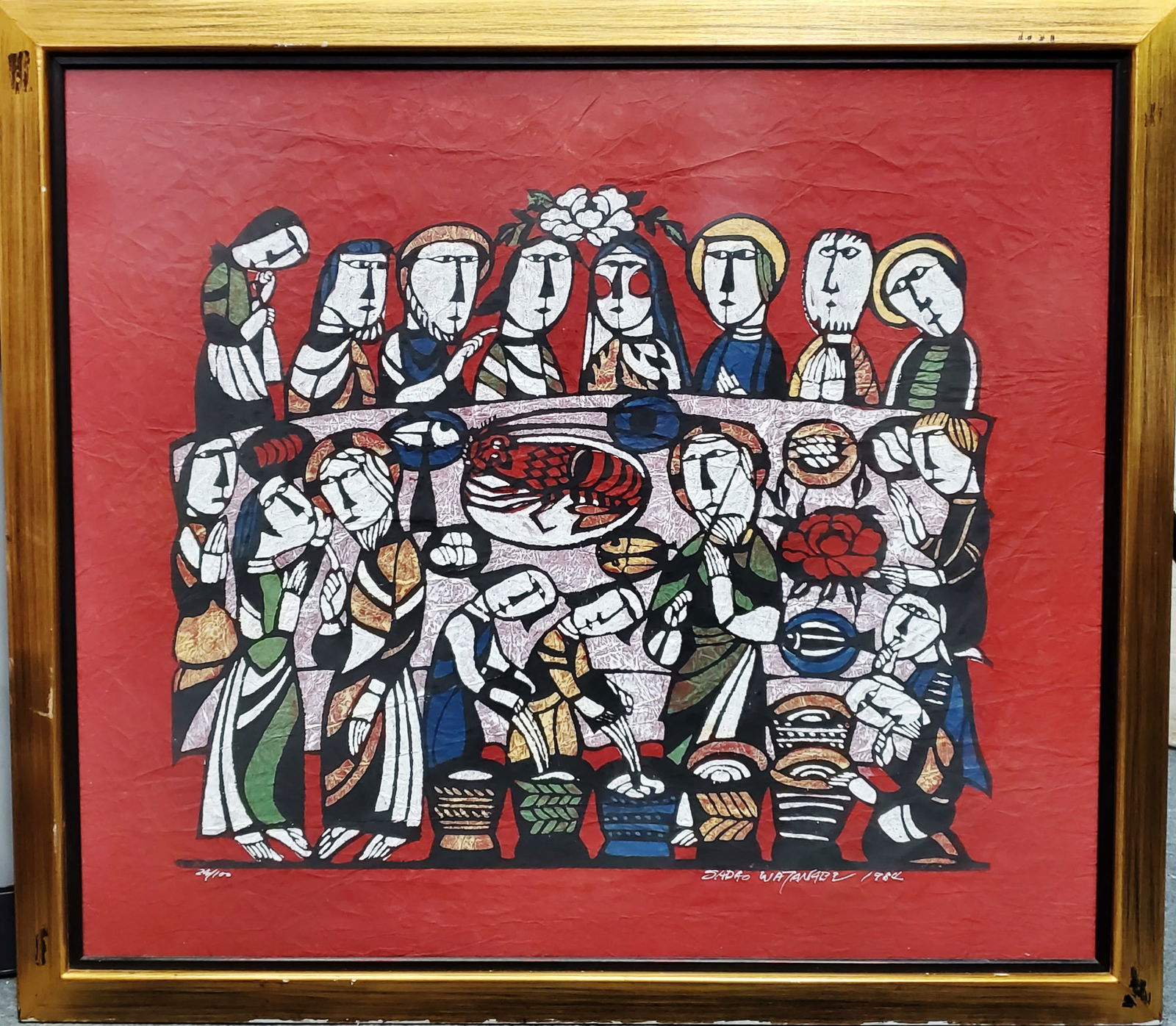 Sadao Watanabe Stencil Gouache ed100 Similar to Woodblock Print Wedding Japanese Christian Semi Abst (1 of 8)