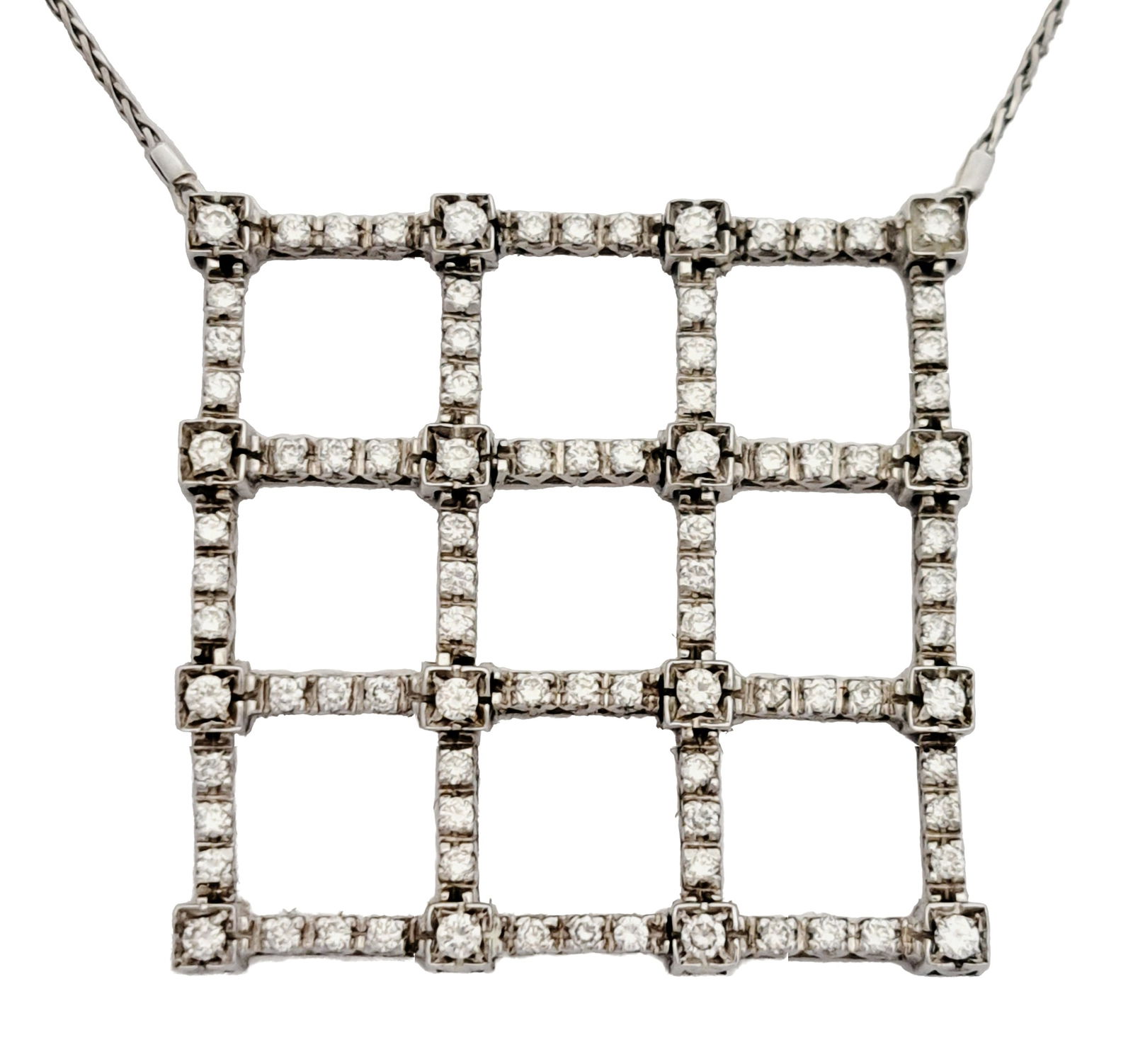 Ponte Vecchio Gioielli 1.25ctw Fine Diamond 18K White Gold Flexible Pendant Vintage Necklace 18in w/ (1 of 9)