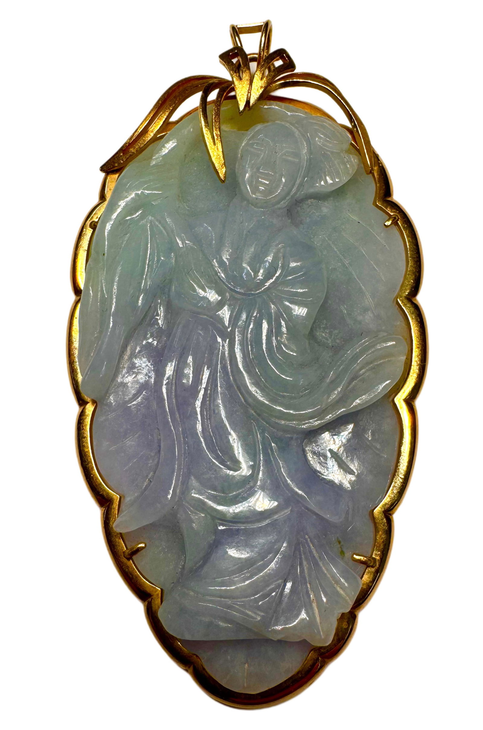 Natrual Untreated Type A Carved Lavender Jadeite Jade 14k Gold Pendant with Mason Kay Report (1 of 7)