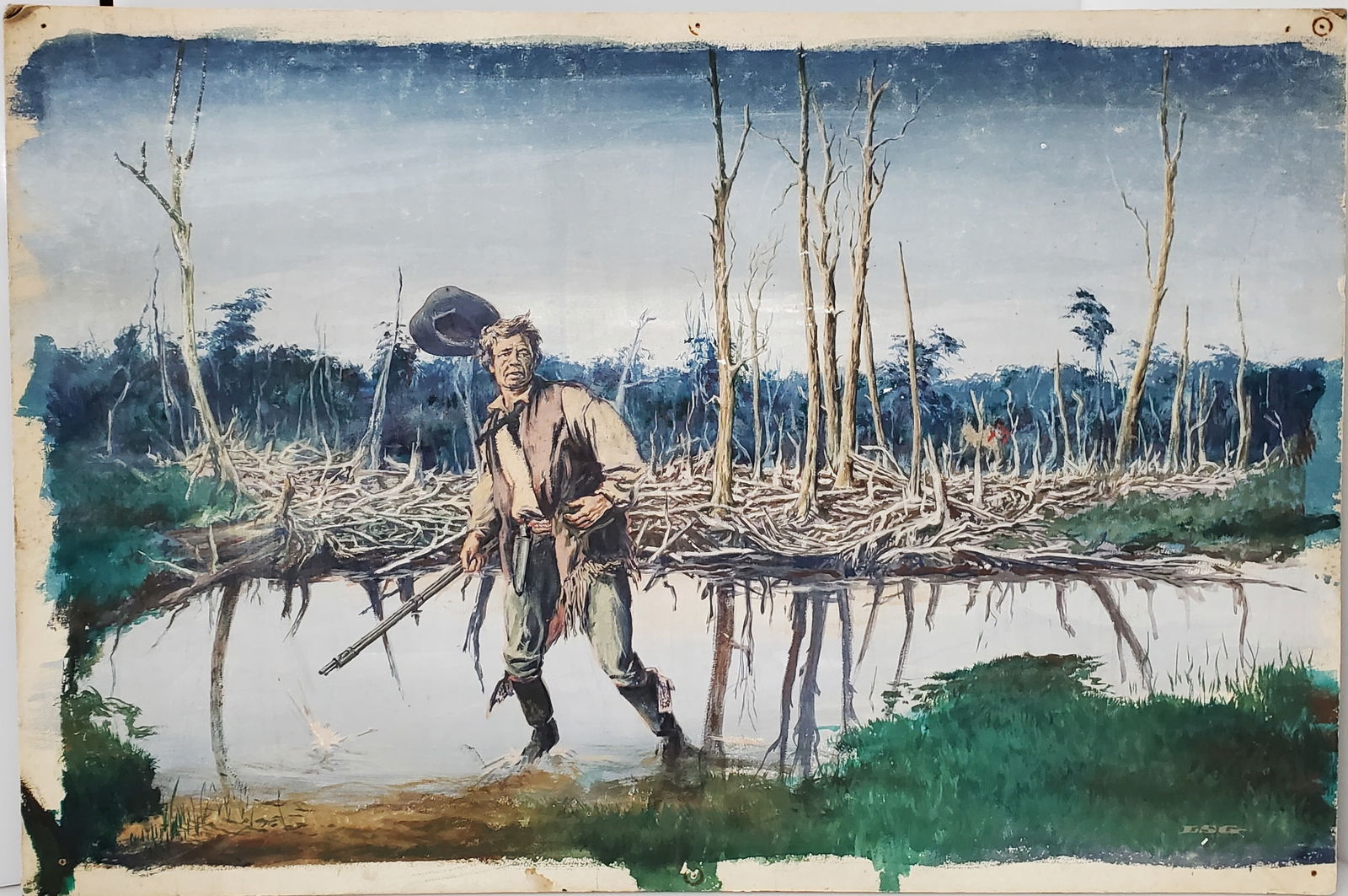 Original Illustration Painting Louis Glanzman Signed Landscape Hunter (1 of 7)
