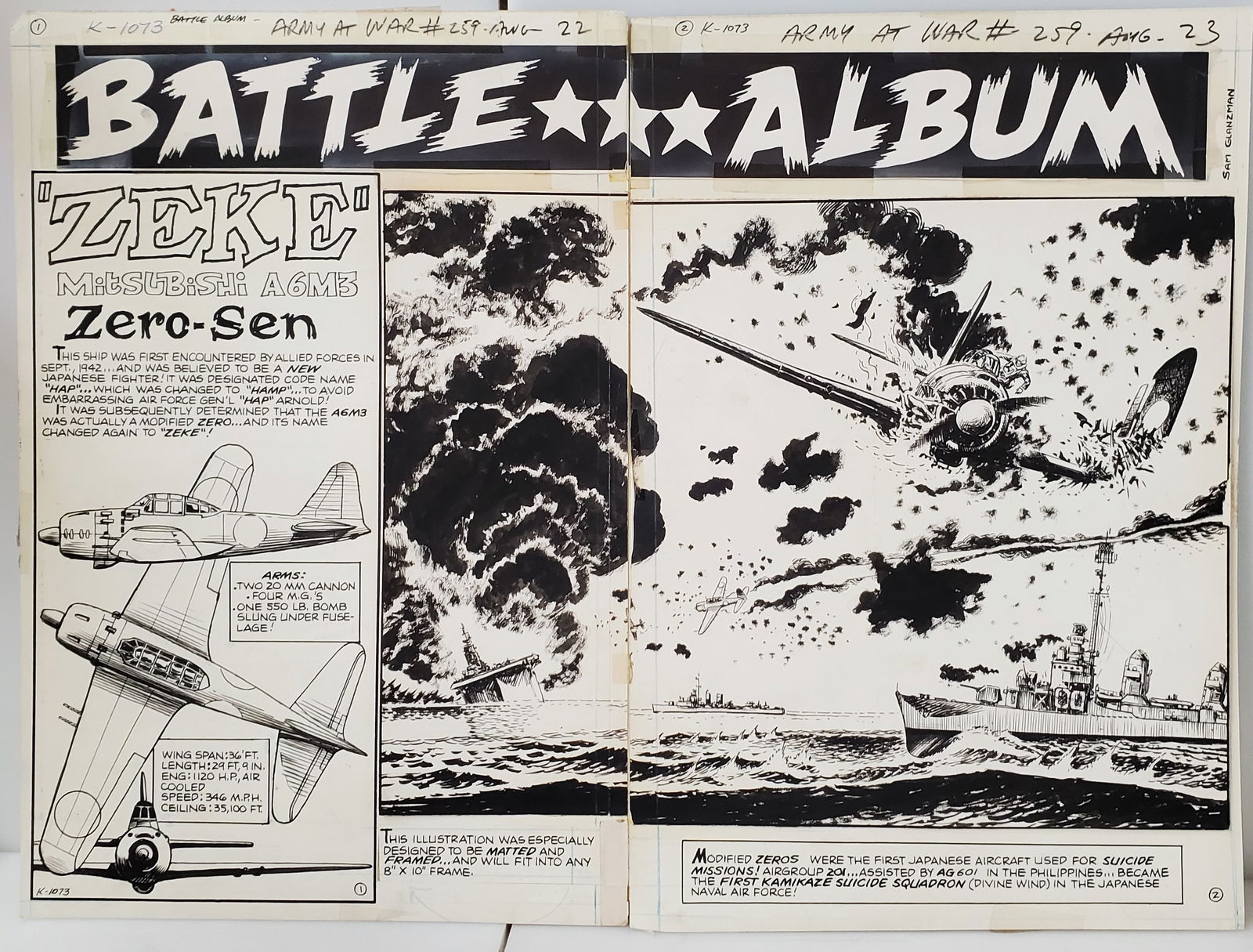 Sam Glanzman Ink Illustration Comic Battle Album Army At War Kamikaze (1 of 10)