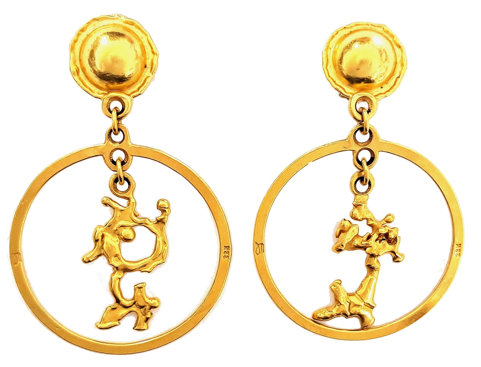 Elizabeth Locke 32G 22K Signed Freeform Huge Dangle Pendant Earrings Designer: Described & Photographed By: Rachel HFA NFCDD 59468 Title: Elizabeth Locke 32G 22K Signed Freeform Huge Dangle Pendant Earrings Designer Description:Elizabeth Locke 32G 22K Signed Freeform Huge Dangl