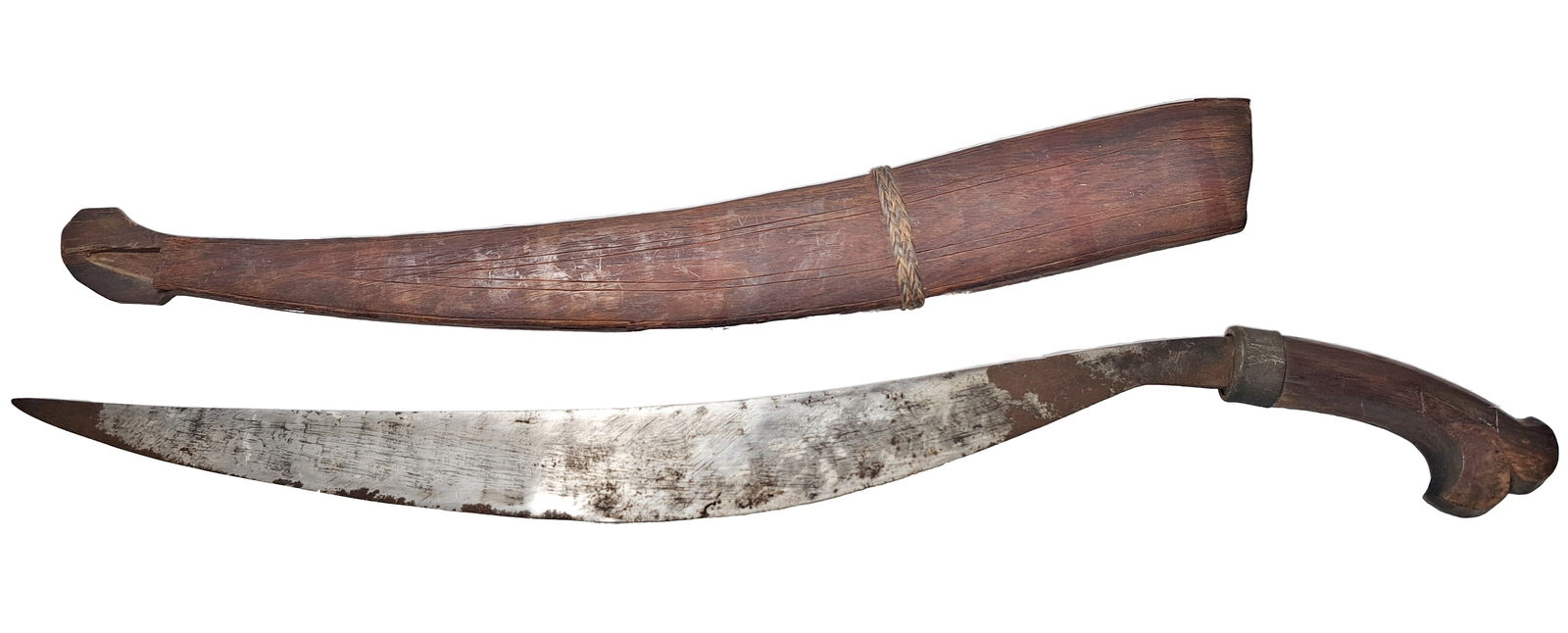 Vintage WWII-Era Moro Barong Curved Short Sword 23in w/ Wooden Scabbard Possibly Filipino (1 of 7)