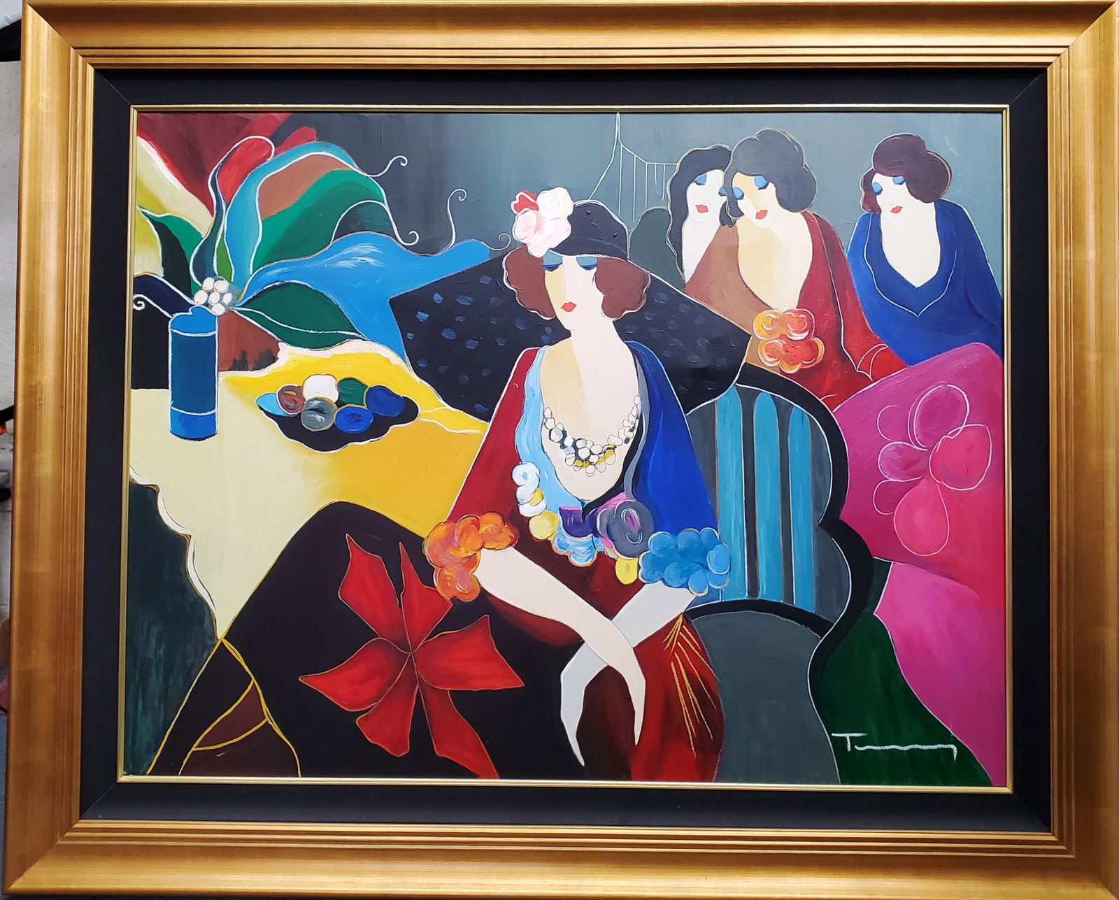 Huge 39x51in Original Painting Itzchak Tarkay Gossip Auction