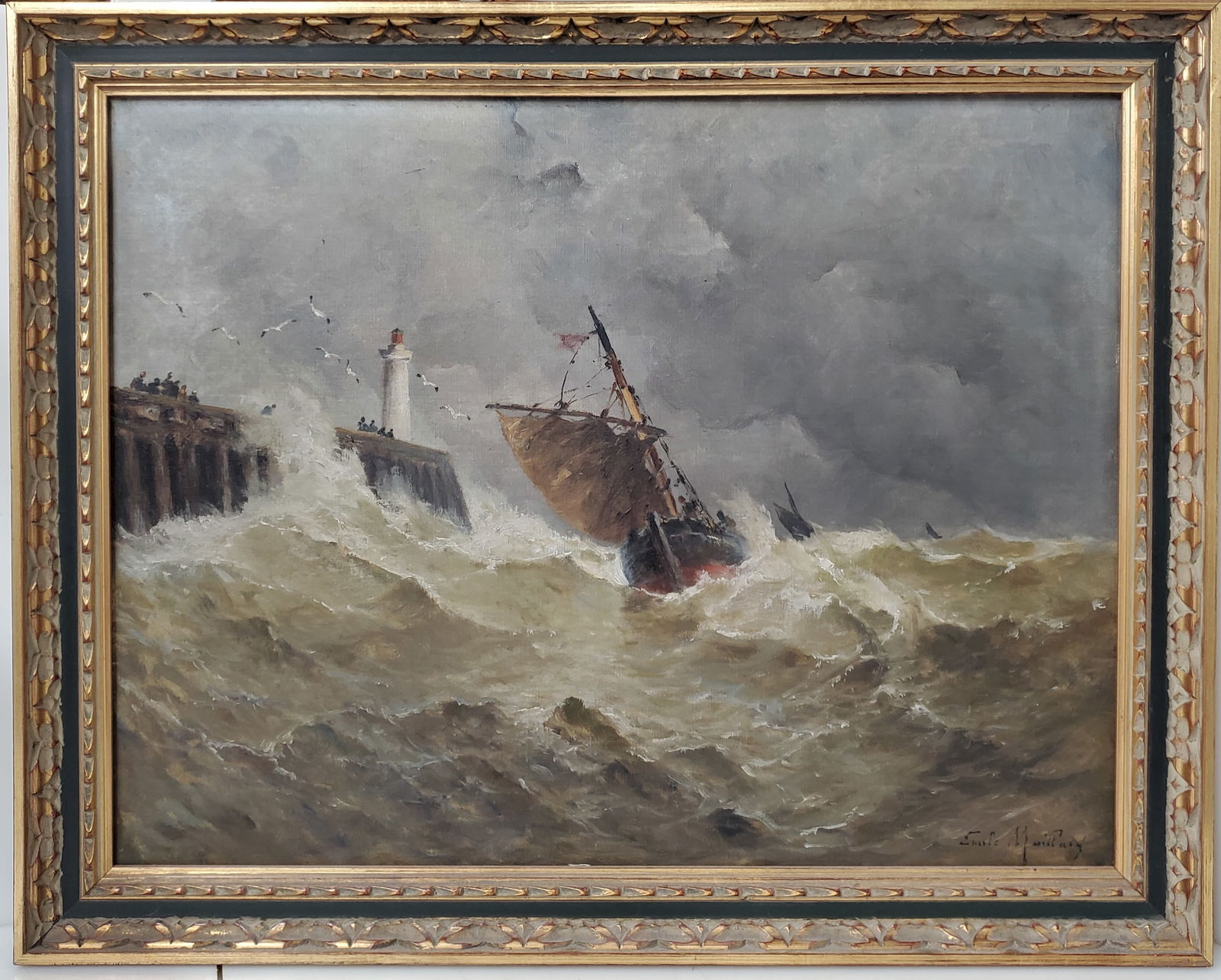Emile Maillard French Antique Stormy Marine Seascape Oil Painting Auction