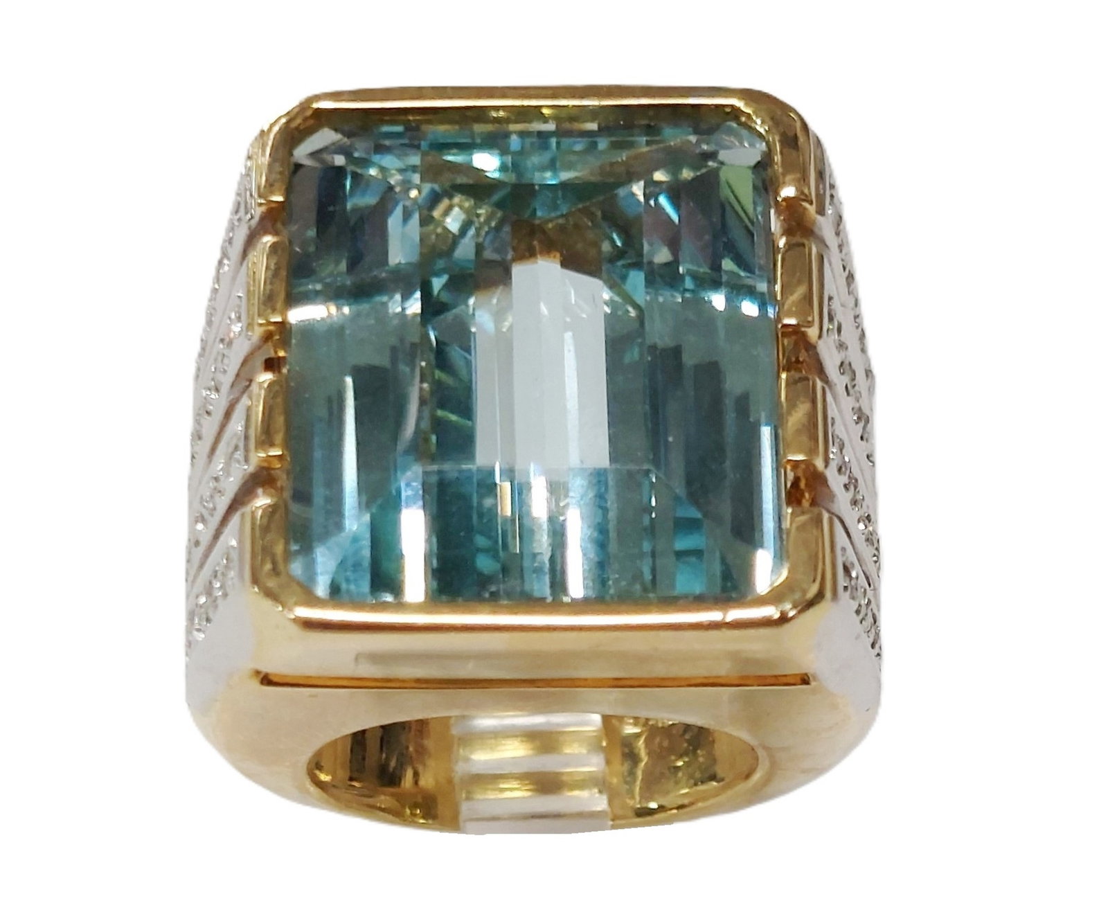 Approx. 26ct Very Blue Aquamarine Massive 18k Gold Diamond Ladies Midcentury Statement Ring (1 of 11)