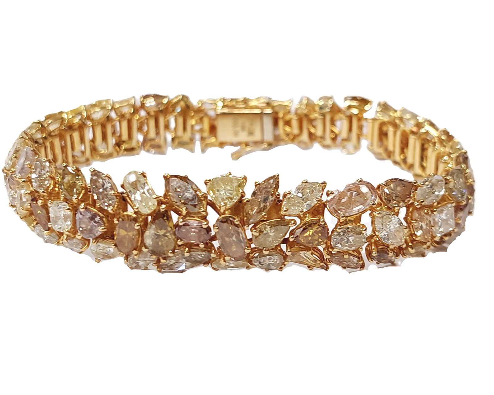 GIA 33.39ctw Natural Fancy Multicolor Diamond 18k Gold Mixed Shape Statement Bracelet w/ Papers (1 of 11)