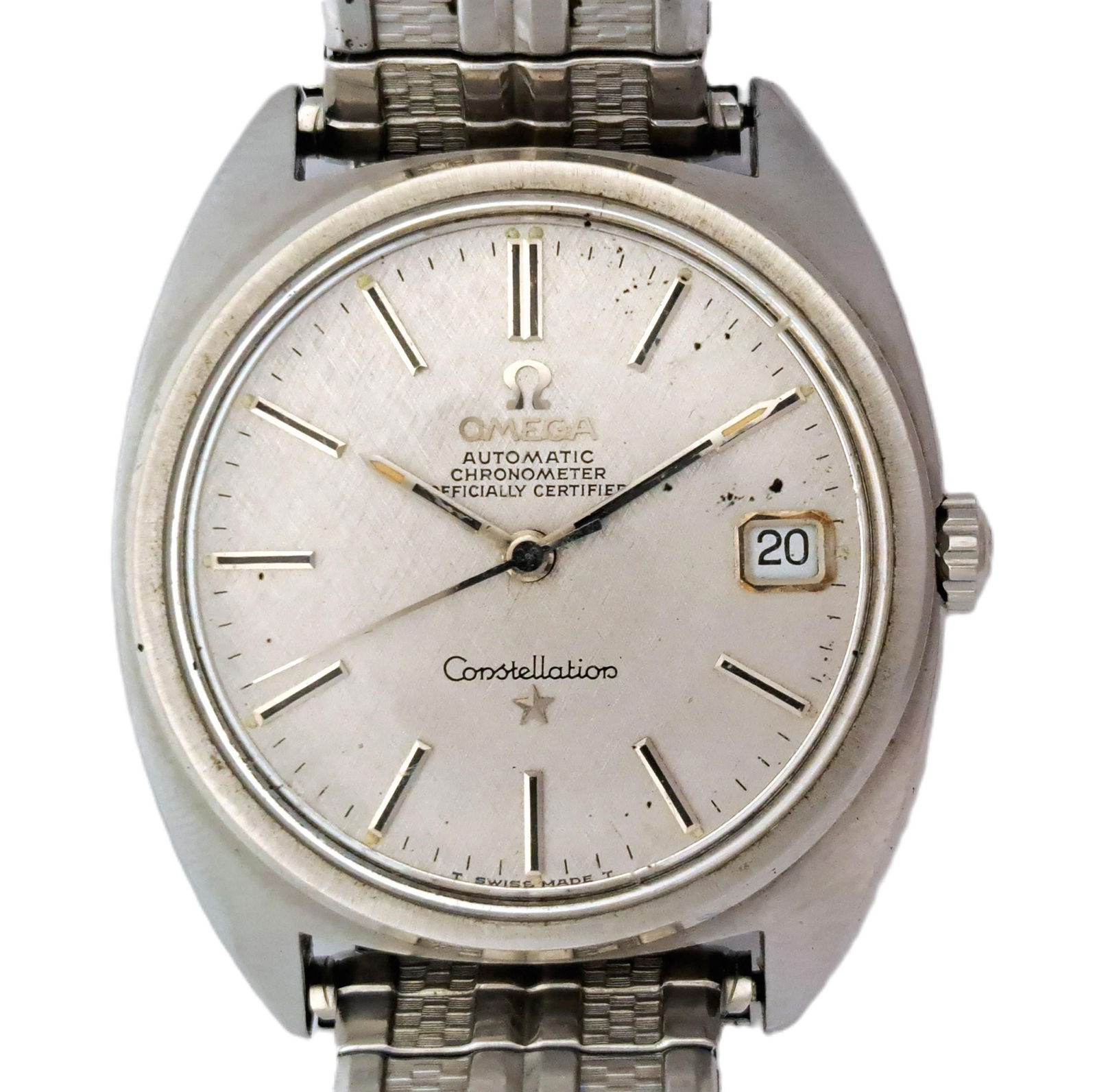 Vintage Omega Constellation Date Silver Linen Dial Mens Wrist Watch Hess Fine Art (1 of 5)